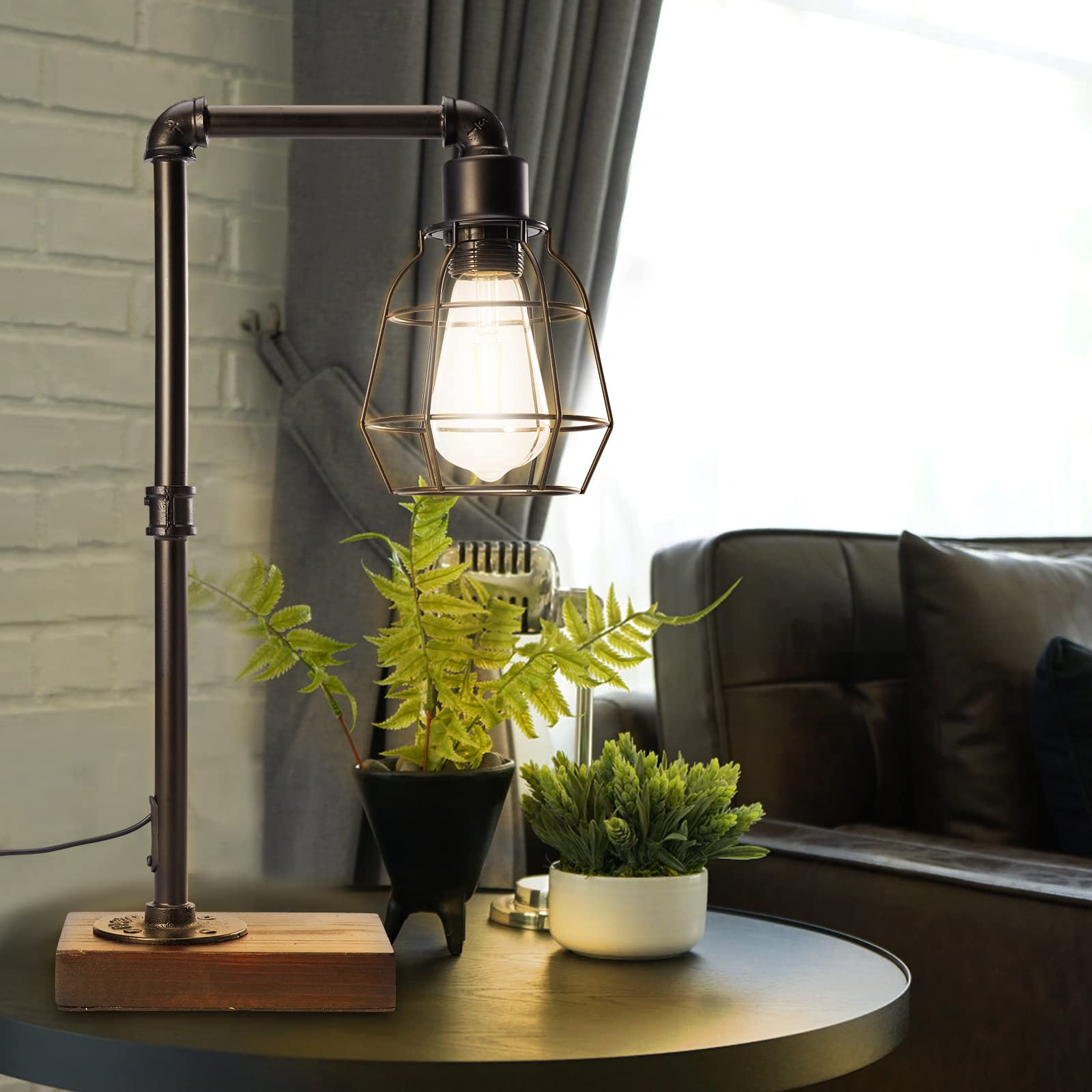 Conca Industrial Steampunk Table Lamp, Edison Bulb, Metal, A-Black, 19.6X11.7X5.35 Inches, 3 Lbs, E26 Base, 800 Lumen, 120V