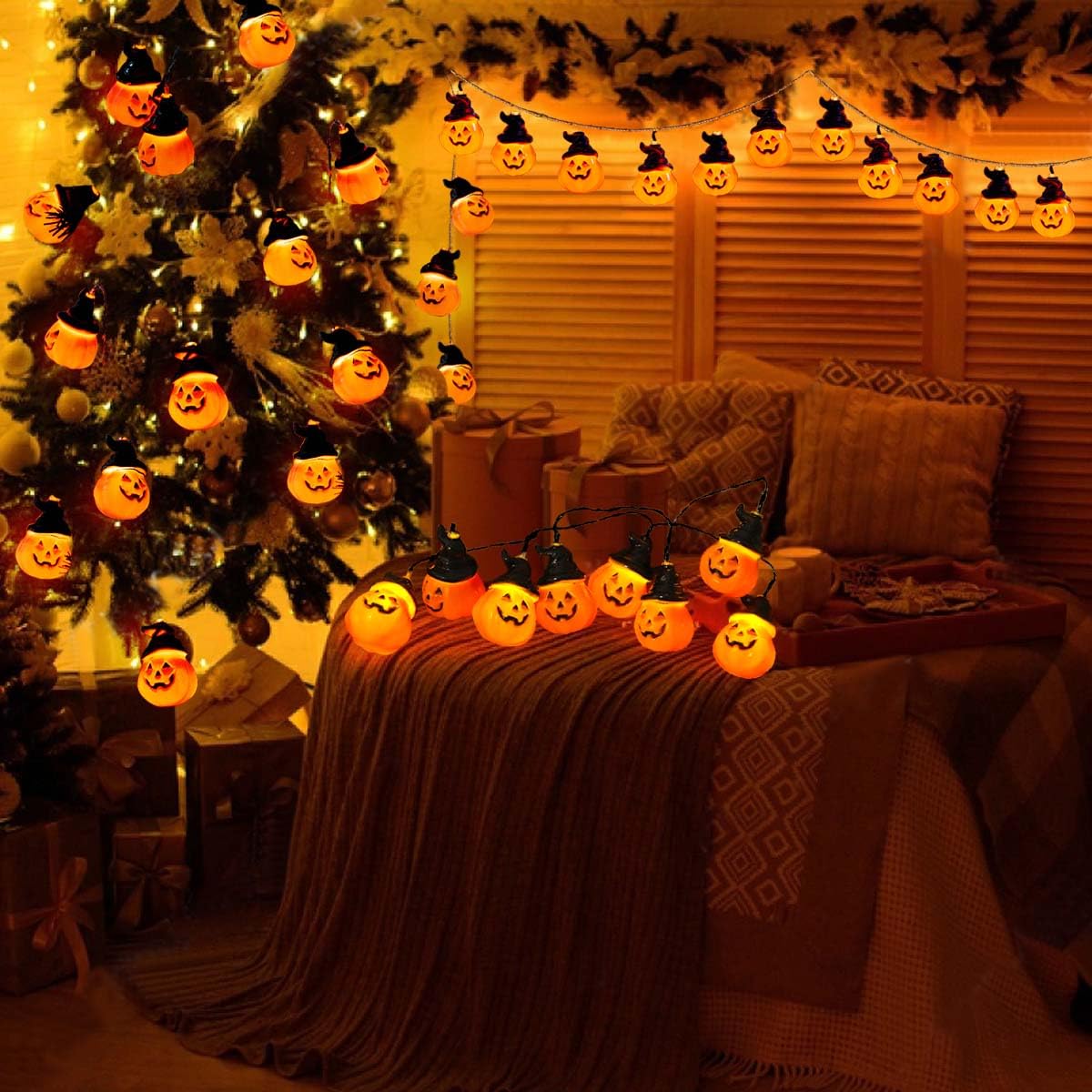 Ruexig Solar Pumpkin String Lights - 30 Led Spooky Outdoor Halloween Yard Decor For Porch & Camper Party
