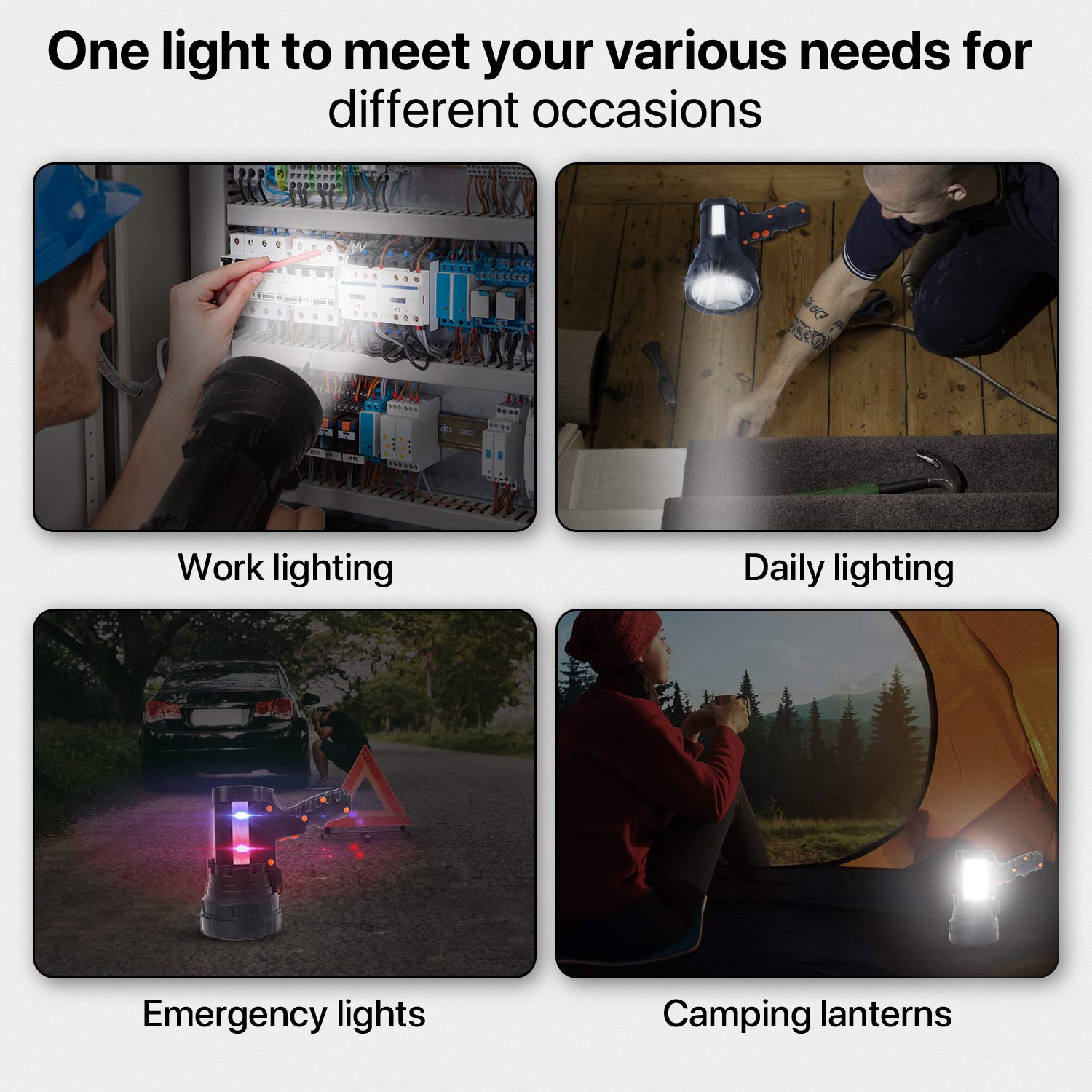 Cybbo Powerful Spotlight - Super Bright 6000 Lumen Rechargeable Flashlight With 3 Light Modes, Long Battery Life, Waterproof, Durable Abs & Aluminum Alloy Construction, Adjustable Tripod & Strap