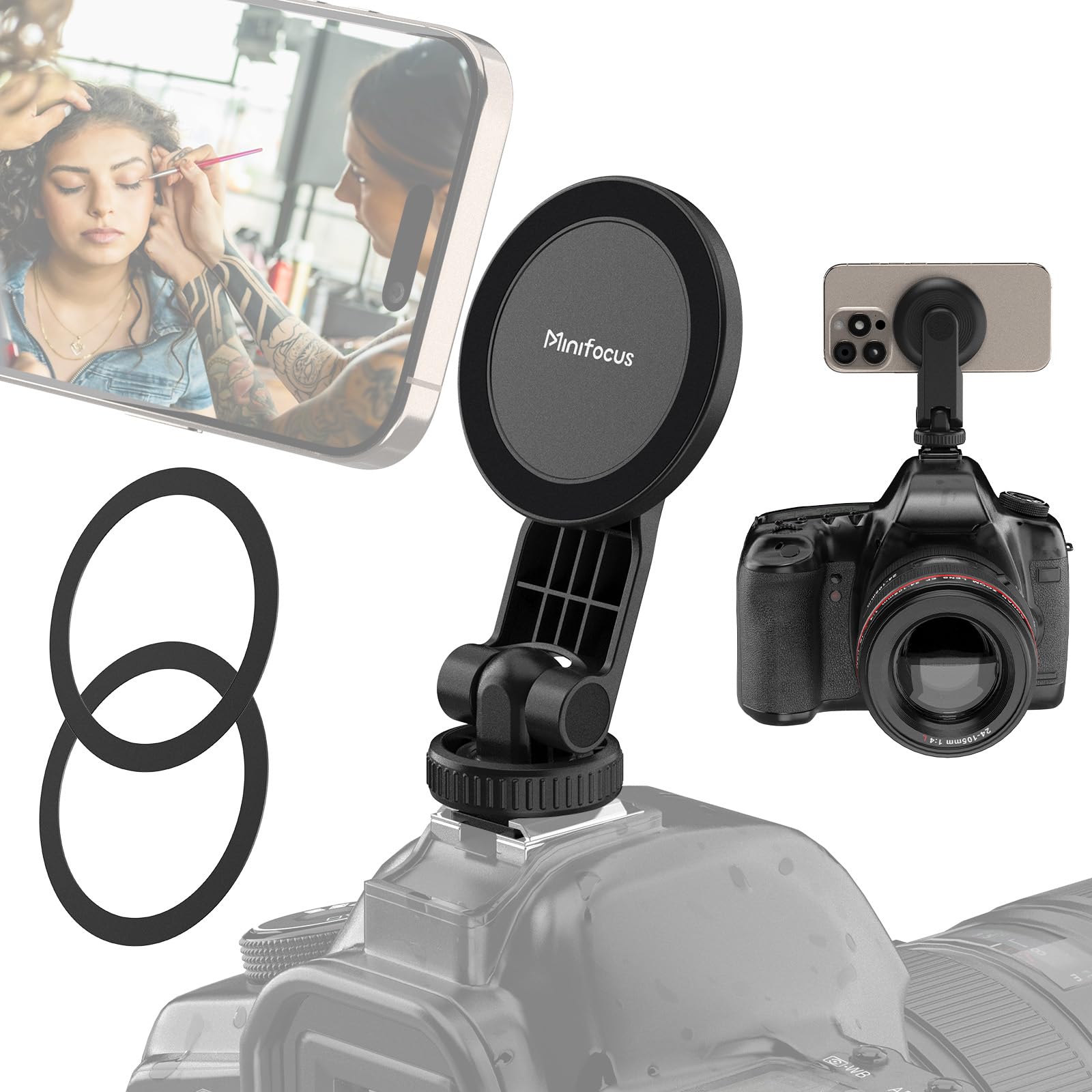 Minifocus Magnetic Tripod Phone Mount Adapter With Cold Shoe, Compatible With Magsafe For Iphone 16/15/14/13/12 Series, Magnet Phone Holder For Camera, Tripod, Ring Light, Selfie Stick