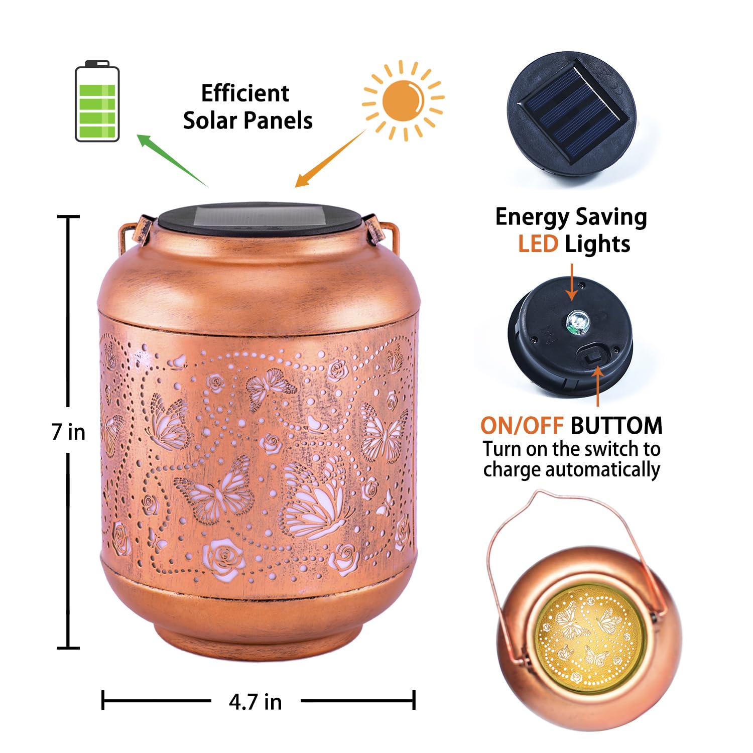 Srdjxy Butterfly Solar Lanterns Outdoor Waterproof Hanging Solar Lights Butterfly  For Women/Men/Butterfly Lovers  Metal Decorative Led Butterfly Lanterns For Garden Decor,Patio,Lawn,Pathway,Yard