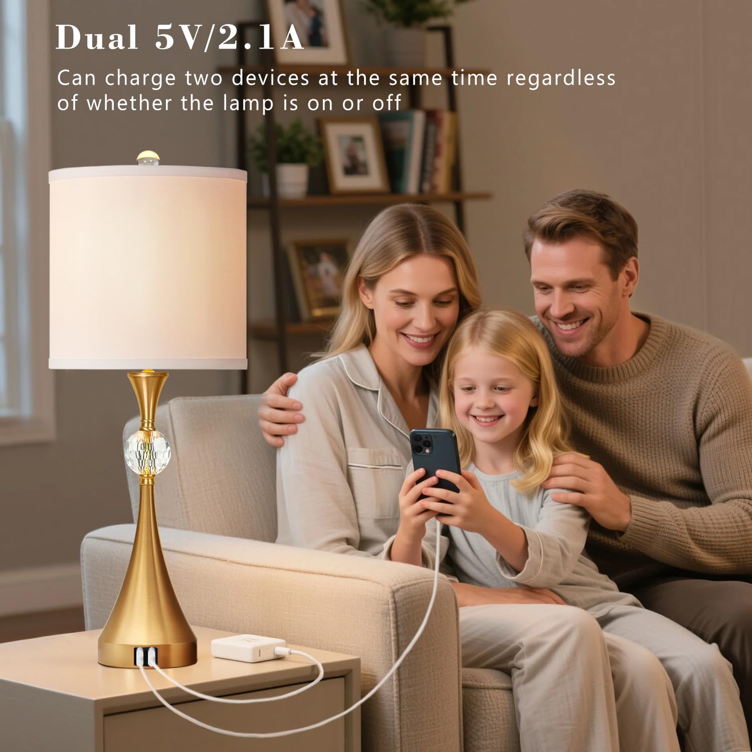 Lampworks 26'' Tall Table Lamp For Living Room Set Of 2, Bedside Table Lamp With 2 Usb Ports For Bedroom, 3-Way Dimmable Nightstand Lamps For End Table, Hallway, Entryway, Dining Room