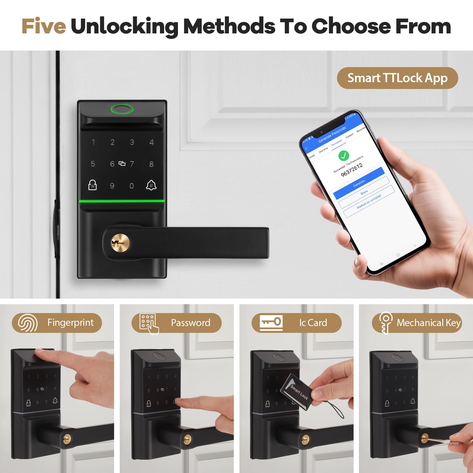 B Bamberg Bamberg Keypad Smart Door Lock With Handle: Keyless Entry Deadbolt - Fingerprint & Keypad Door Lock For Front Door - Key & Ic Card Access - Remote Control Via App - Secure Smart Lock