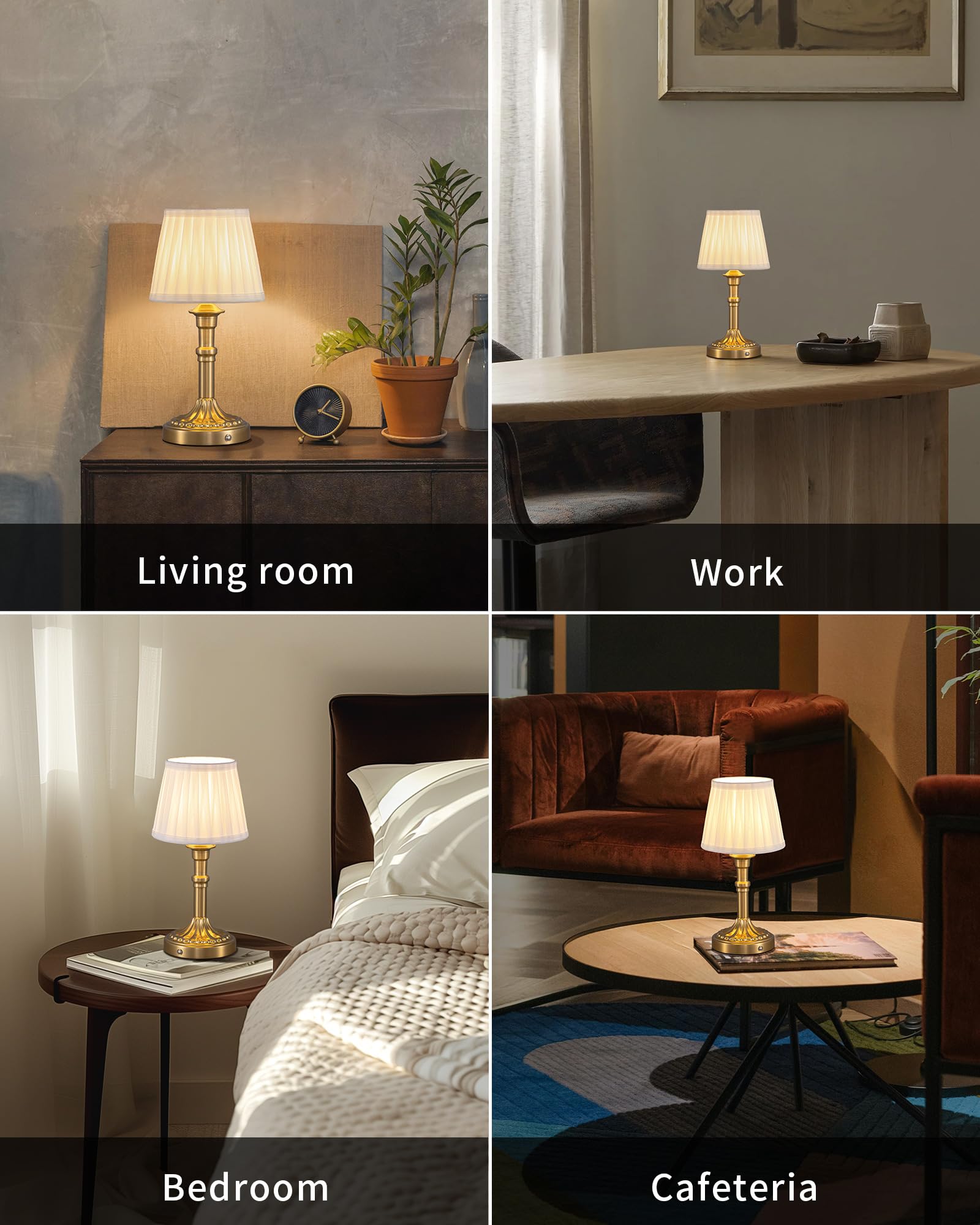 Kdg Cordless Portables Table Lamp, Led Fabric Shade Small Desk Lamps, 4000Mah Battery Powered Lighting, 2700K Stepless Dimmable Light For Living Room, Dining Room, Bedroom, Bedside (Bronze)