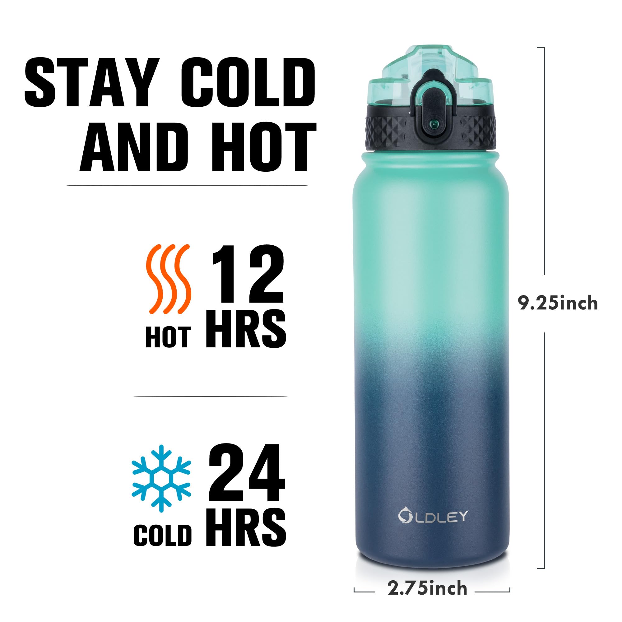 Oldley Insulated Water Bottle 20Oz For Adults Kids Stainless Steel Water Bottles With Straw/Chug