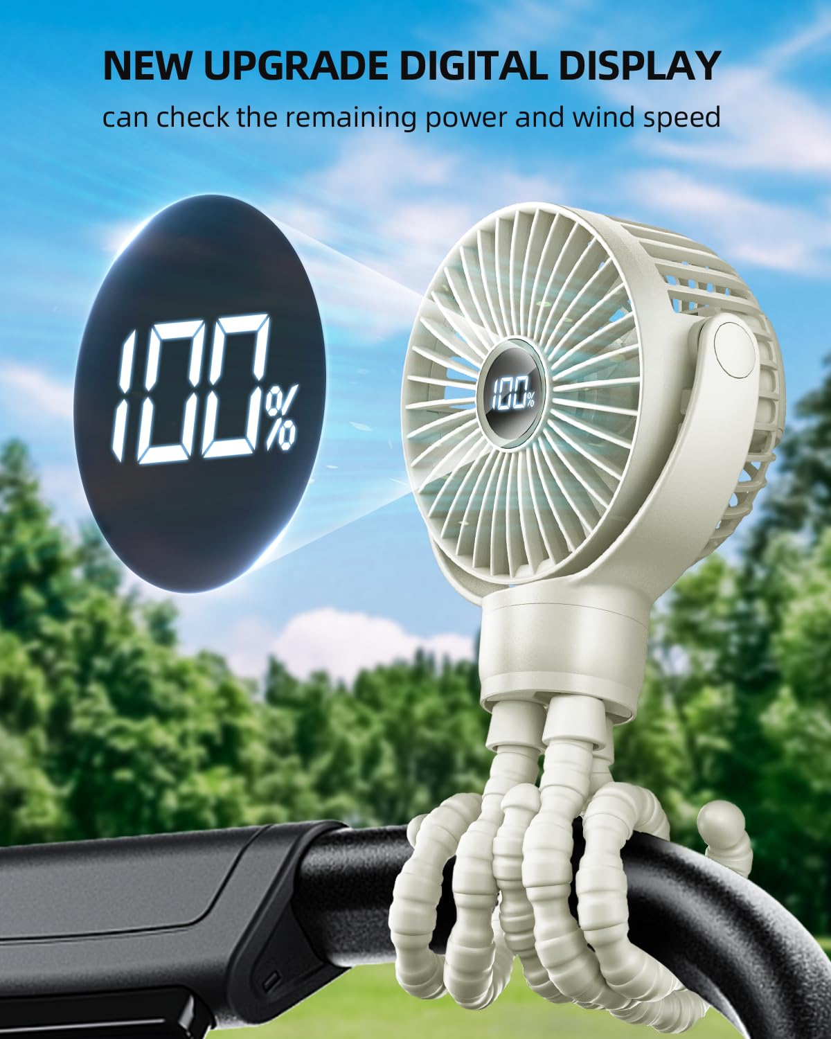 Kidee Portable Stroller Fan, Mini Baby Fan Battery Operated, Led Display With 3 Speeds, Small Clip