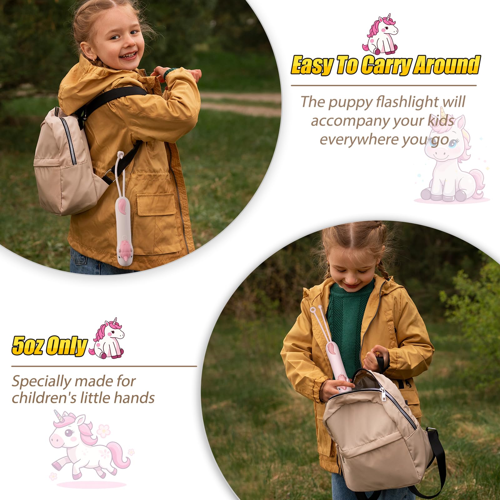 Tepreswes Kids Flashlight Rechargeable, Led Flashlight For Boys & Girls, Fun Lightweight Flashlights For School Kid For Camping & Outdoor Adventures, Dog Walking, Birthday , Usb-C,1Pack-Unicorn