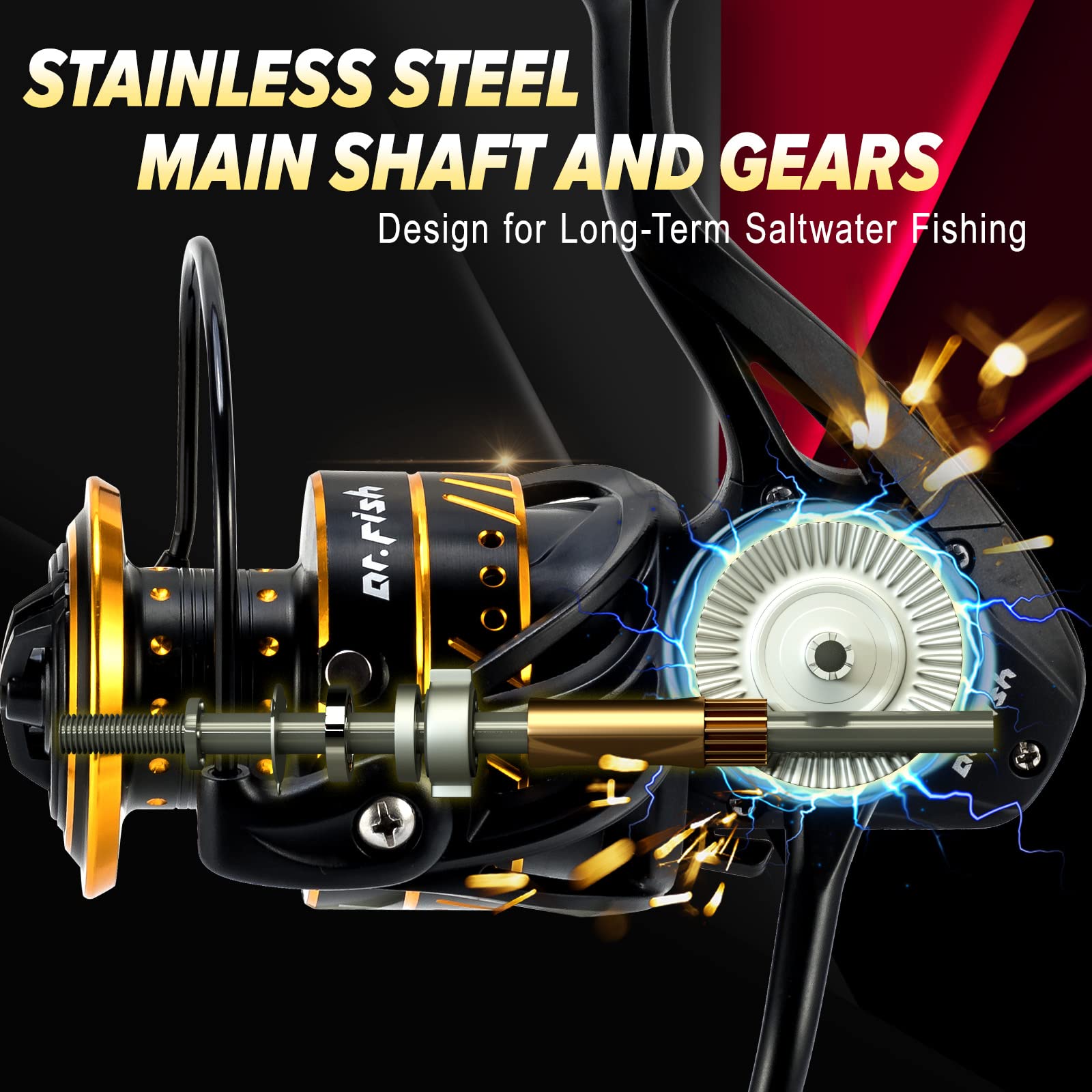 Dr.Fish Poseidon Spinning Reel, 9+1 Ball Bearings, Graphite Body, 25Lb Carbon Fiber Drag, Cnc Aluminum Spool And Handle Saltwater And Freshwater Fishing Reel