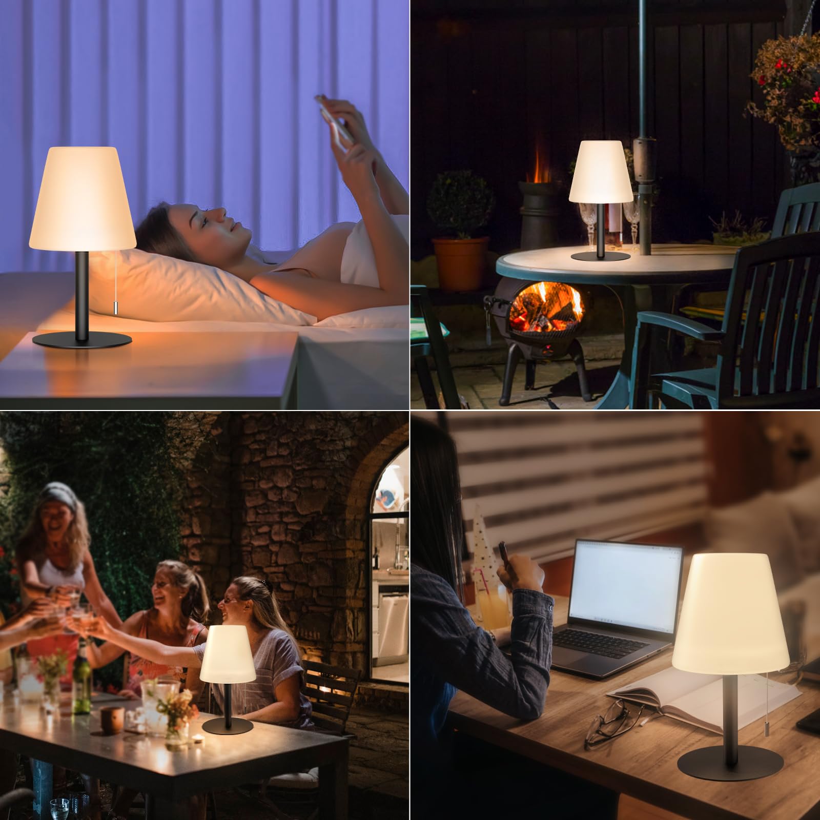 Goodfoever Outdoor Table Lamp/Portable Led Cordless Lamp/Rechargeable Battery Lamp/ 2- Level Brightness/2 Lighting Modes/Ip44 Waterproof/Metal Light Post And Base/Pe Shade /Bedroom Dinning Camping Patio Shower