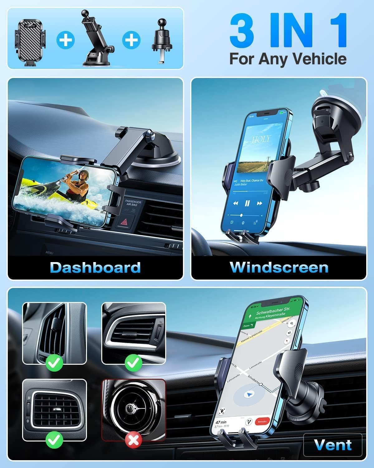 Vanmass Car Phone Holder  Ultimate Military-Grade Phone Holder For Your Car Windshield Dashboard【est Best Strongest】 Cell Phone Car Mount With Patent & Safety Certs For Iphone Samsung Android