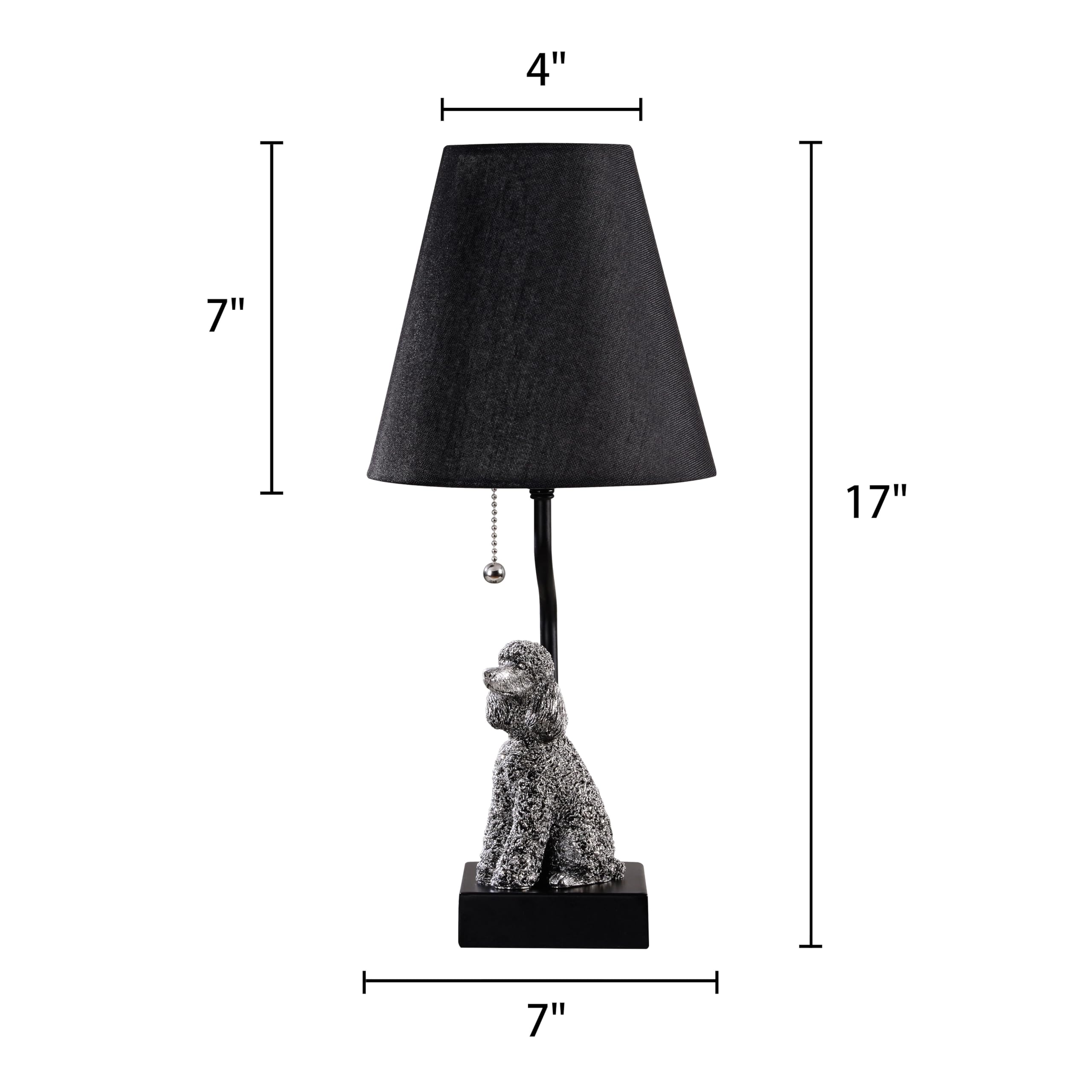 Jjdqb Portable Poodle Table Lamp With Usb-C & Usb-A Charging Ports, Black Fabric Shade & Dog Figurine Base, Nightstand/Bedside Lamp With Pull Chain Switch – For Dog Lovers 24094