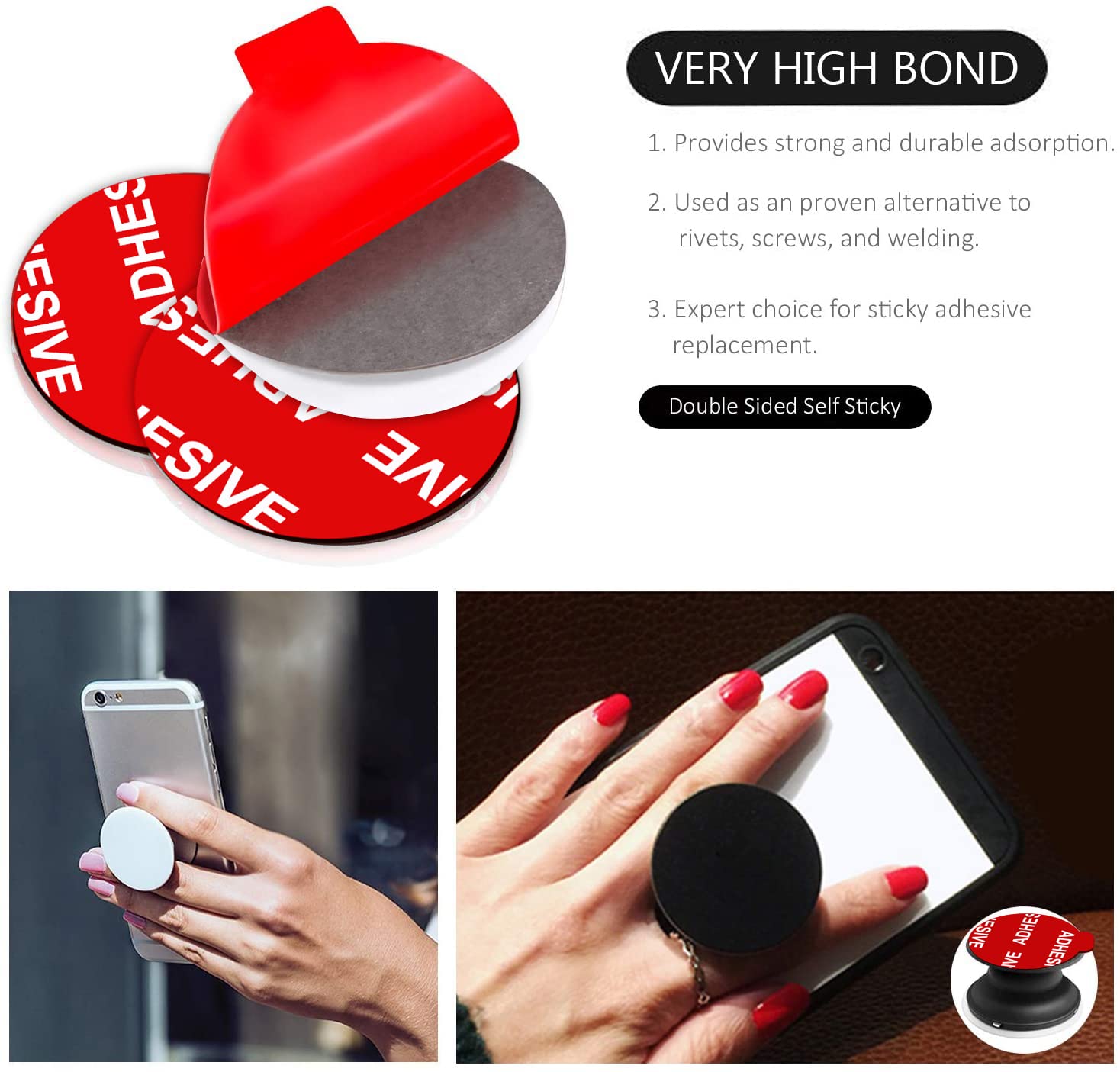 Azxyi Very High Bond Sticky Adhesive, 9 Pack Socket Replacement Kit, 6 Pcs Double-Sided Stickers For Socket Base And 3 Pcs Pads For Car Magnetic Phone Holder