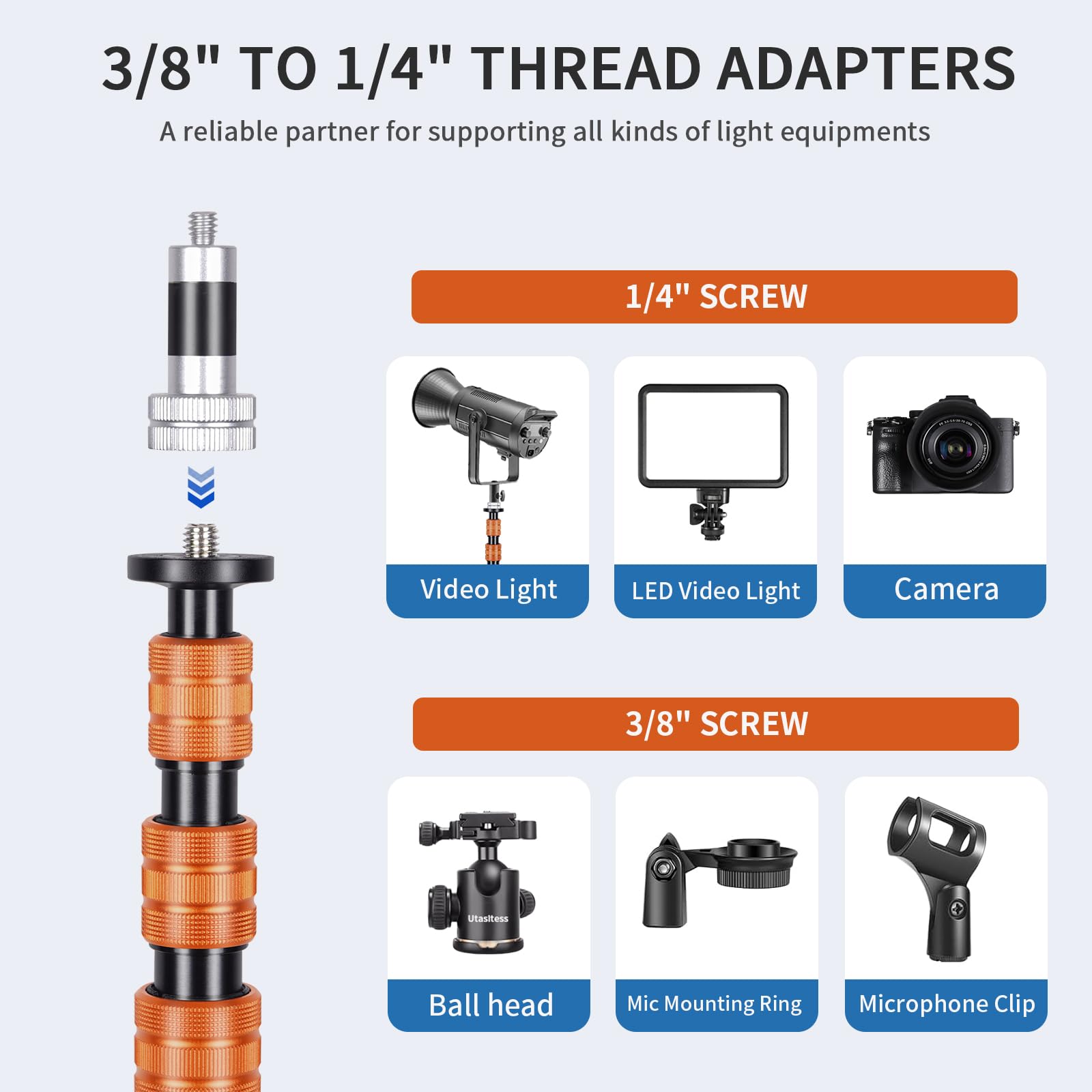 Utasitess Ut288 Portable Light Stand,Adjustable Aluminum Light Photography Tripod Stand With 3/8" To 1/4" Screw,Studio Lighting Tripod For Strobe Light/Webcams/Cameras/Softbox With Carrying Bag