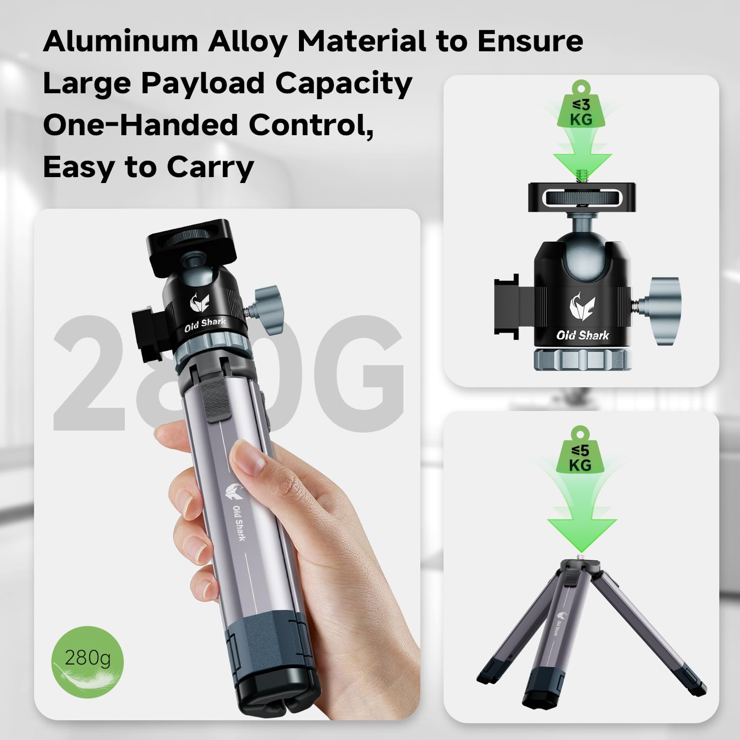 Oldshark Portable Mini Tripod For Camera, Extendable Aluminum Alloy Table Tripod With 360 Ball Head, Phone Holder, Supports Dslr Cameras, Projectors, Load Up To 11Lbs/5Kg