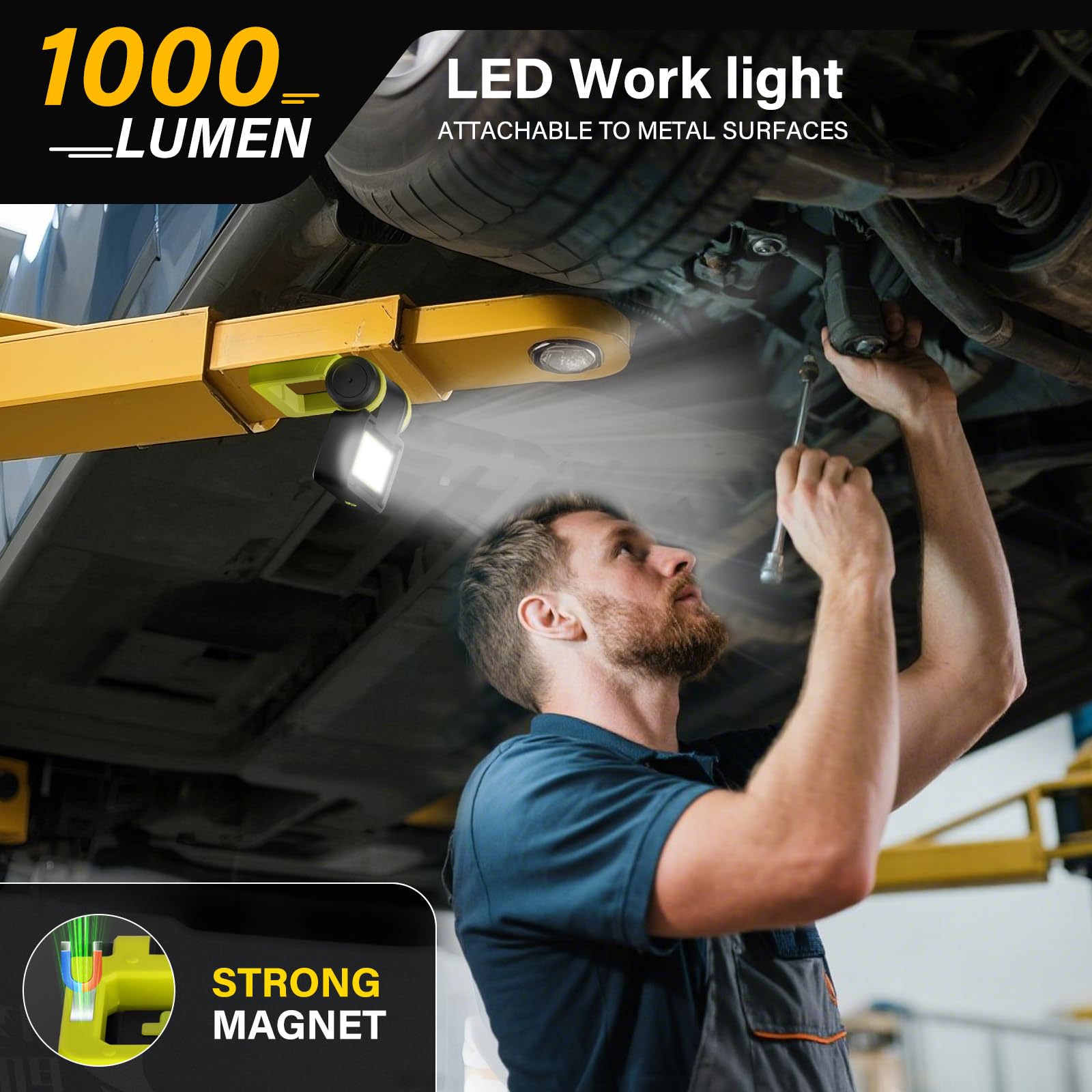 Tremdwoto Led Work Light, Flashlight With Cob Camping Lantern, 1000Lm Magnetic Flashlight, 200°Foldable, 5+3 Modes, Rechargeable Waterproof Handheld Flashlights For Camping, Home, Car Repair, Emergency, Fishing