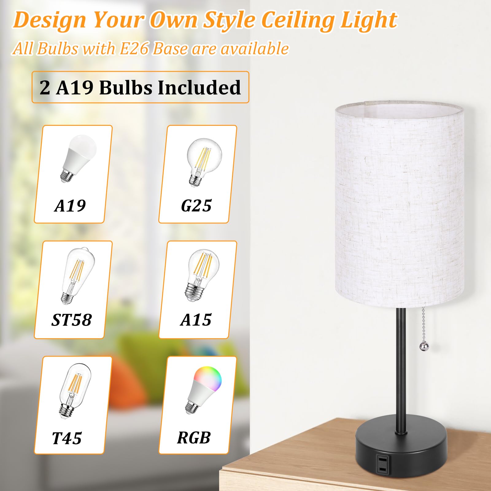 Dott Arts Bedside Lamps For Bedrooms Set Of 2, Table Lamps For Nightstand With 3 Color Modes 2700K-5000K, Ac Outlet, Nightstand Lamp Night Lamp For Living Room/Reading Room