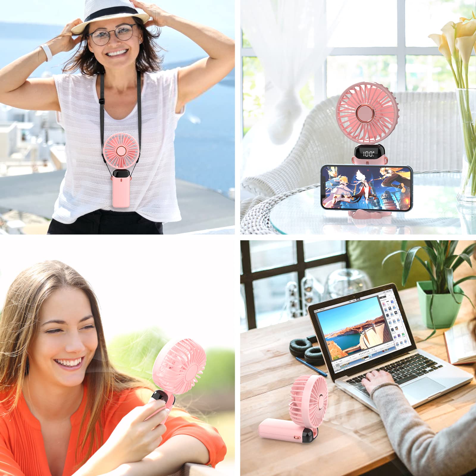 Personal Fan, Portable Hanging Neck Fan, 4000Mah Usb-C Rechargeable 5-Speed Modes Powerful Desktop
