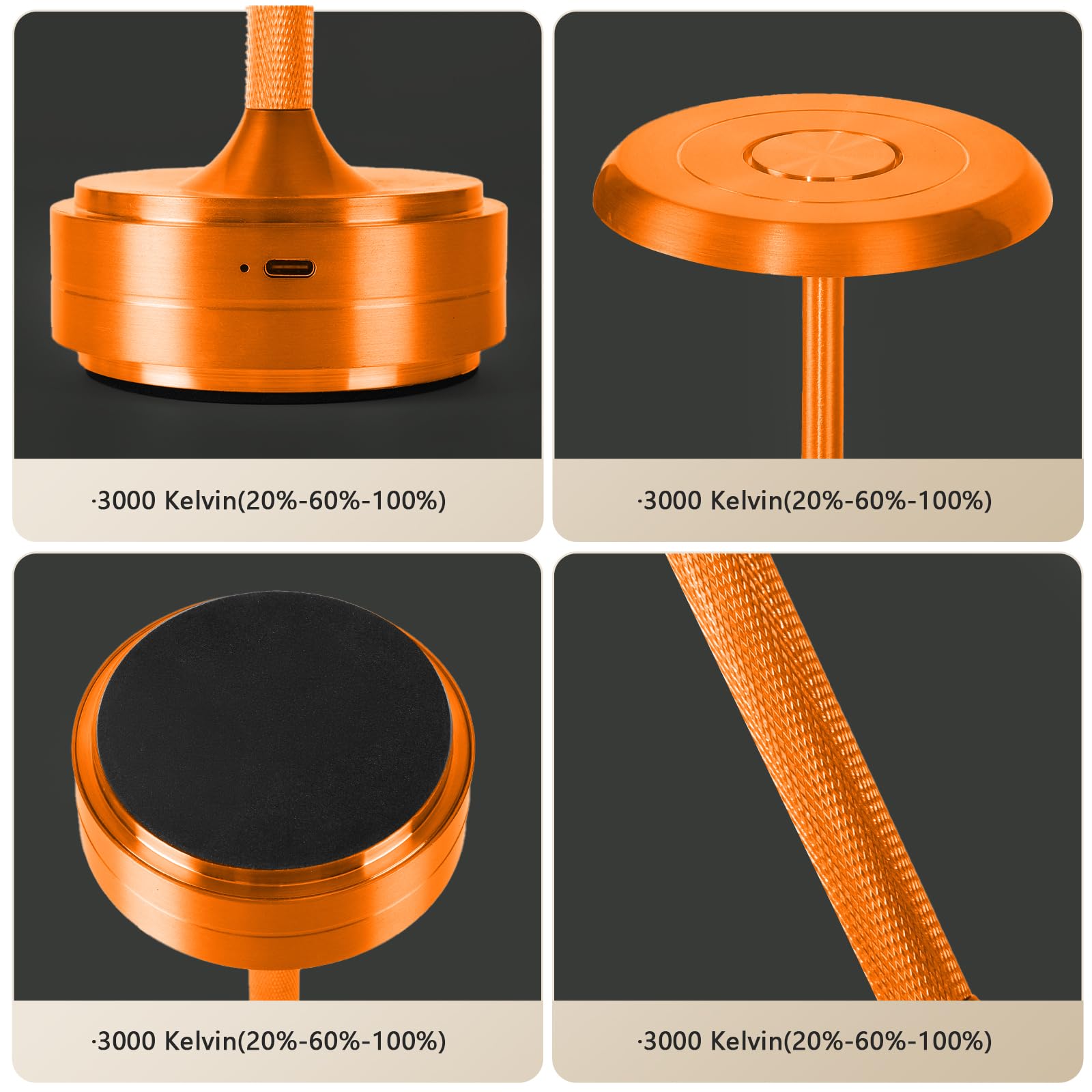 Baishezhuan Rechargeable Cordless Led Table Lamps Touch Sensor Light, 3-Levels Portable Dimming Wireless Battery Operated Lamp，Nightstand Lamp/Night Light/Restaurant Table/Outdoor/Coffee/Bar (Orange)