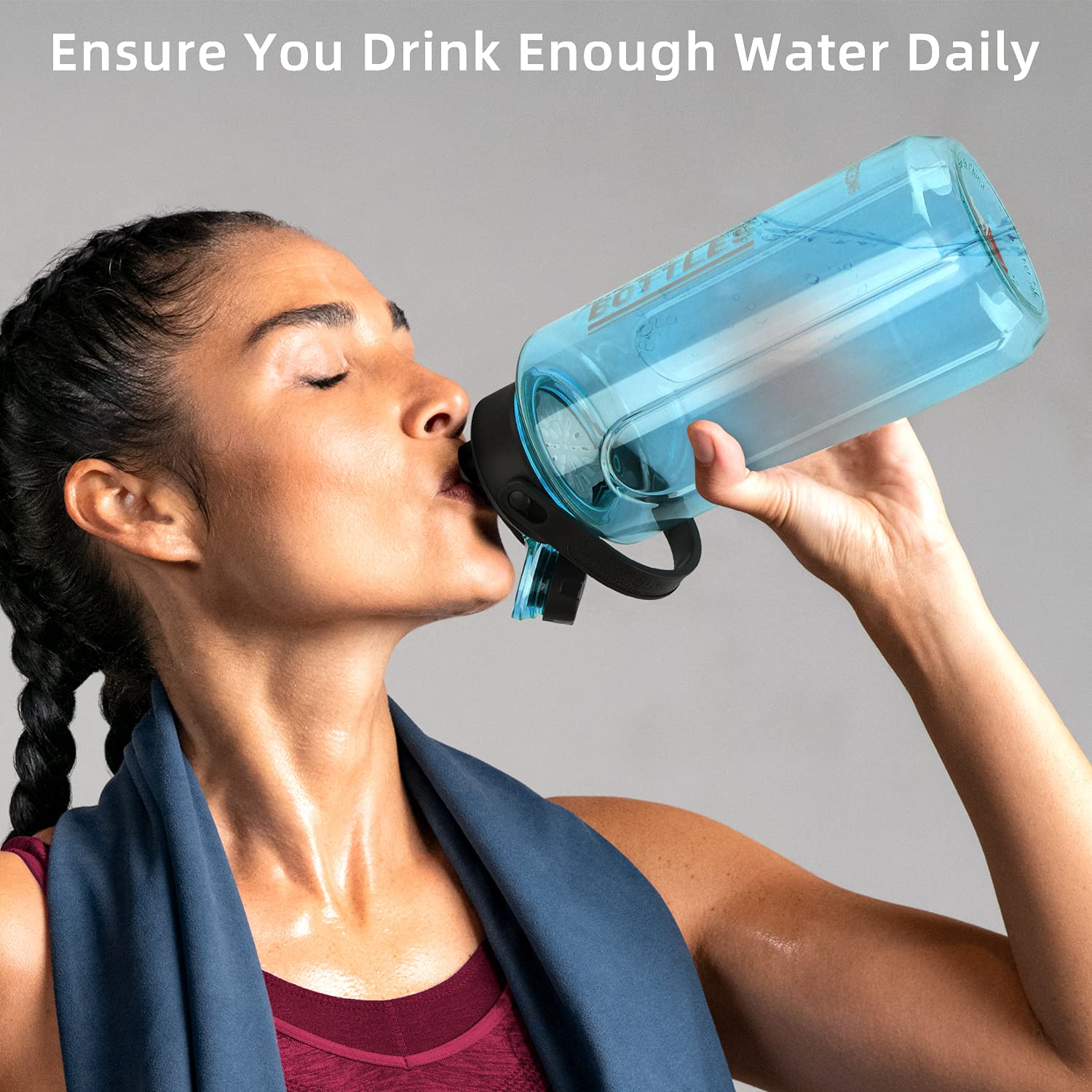Half Gallon/64Oz Water Bottle With Handle, 2L Leak Proof Fitness Sports Water Jug