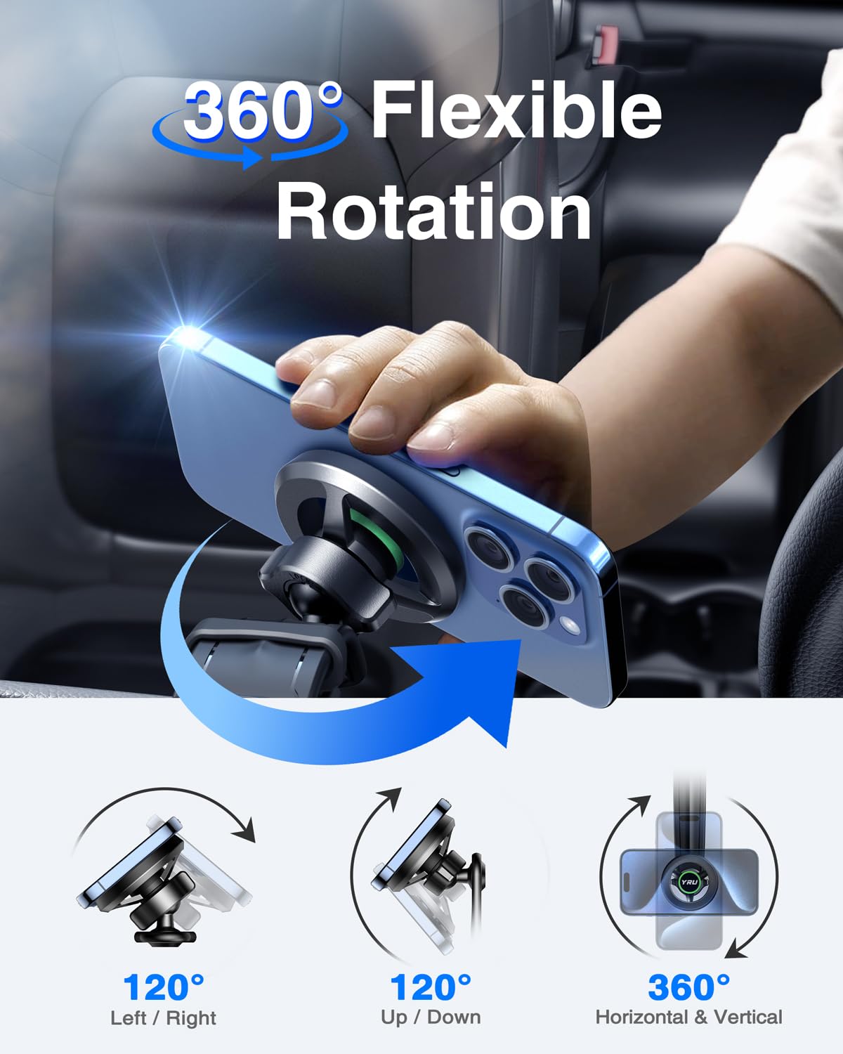 Yru [ Ultra Strongest Magnet] Vacuum Magnetic Car Phone Holder For Magsafe [360° Rotatable Suction] Cell Phone Mount For Dashboard Windshield Vent Cradle For Iphone 16 Pro Max 15 14 Android, Green