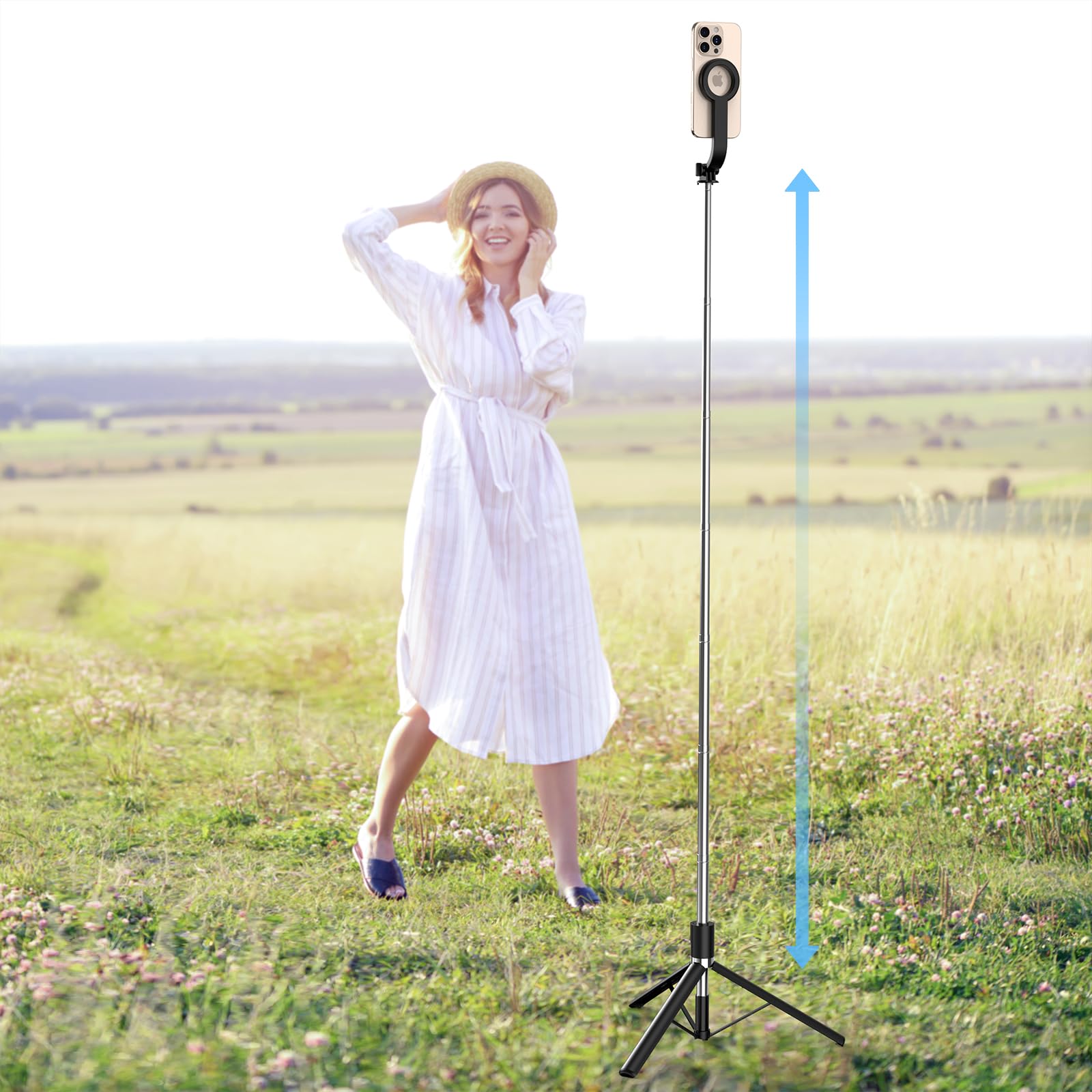 E-Tree Magnetic Selfie Stick Tripod For Magsafe Iphone, 67" Cell Phone Tripod Stand With Remote