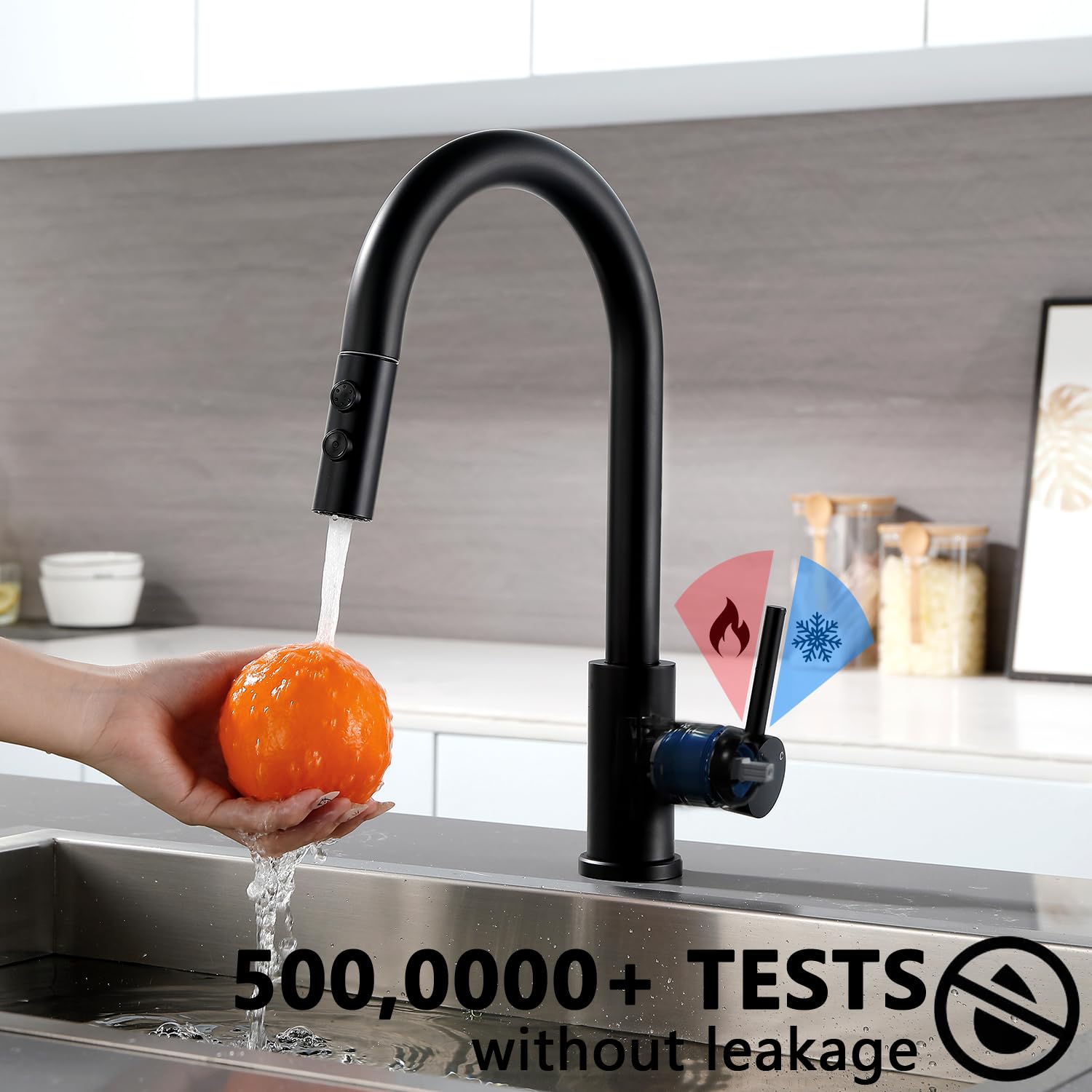 Rainmax Black Kitchen Faucet With Pull Down Sprayer,High Arc Single Handle Stainless Steel Sink Faucet,Suitable For Farmhouse Camper Laundry Rv Bar Kitchen Faucets For 1 Or 3 Hole Kmf008B-3