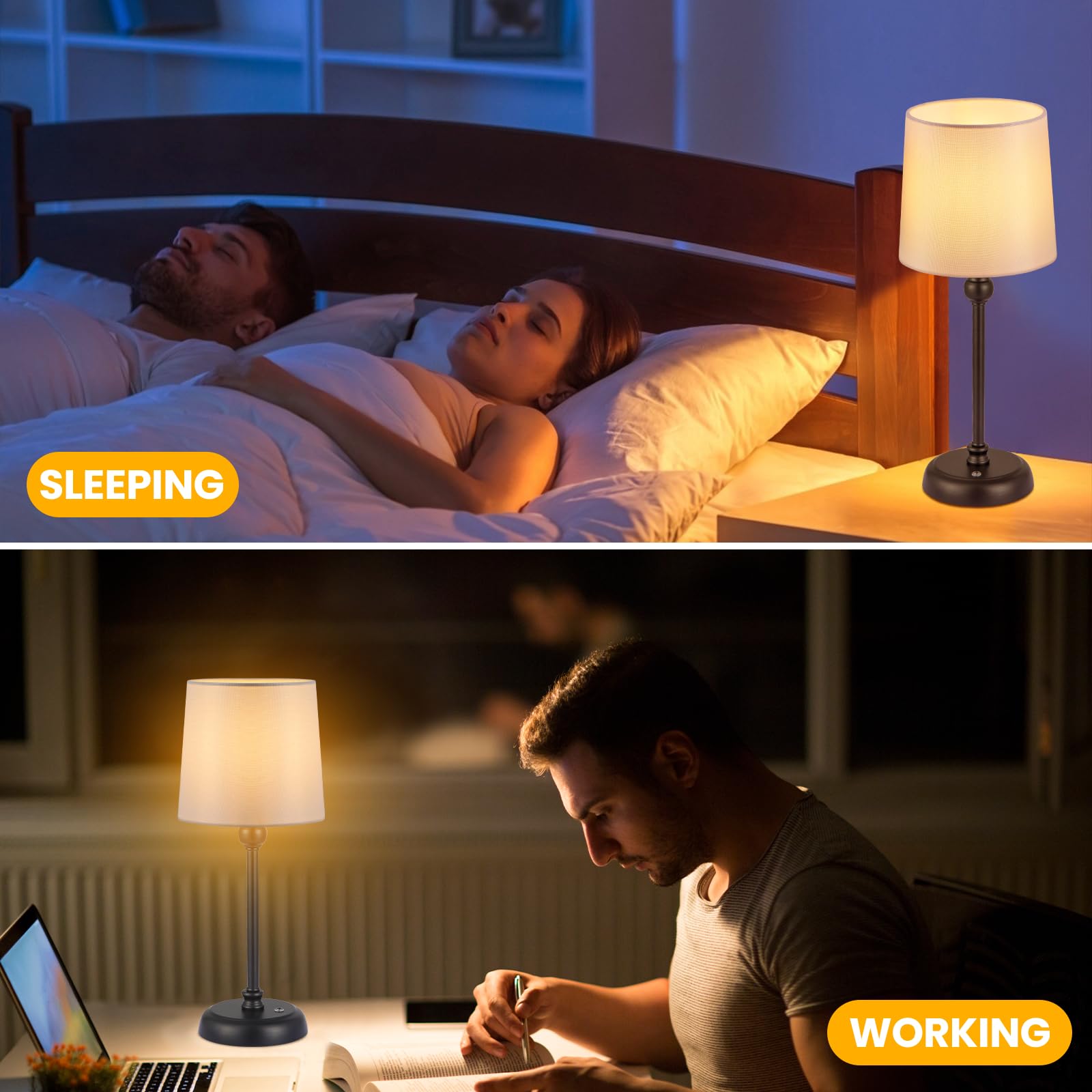 Kanweis Cordless Led Table Lamp, 6000Mah Rechargeable Battery Small Portable Bedside Lamp, Touch Stepless Dimmable Patio Ambient Table Light For Restaurant Office Bedroom(Black, High)