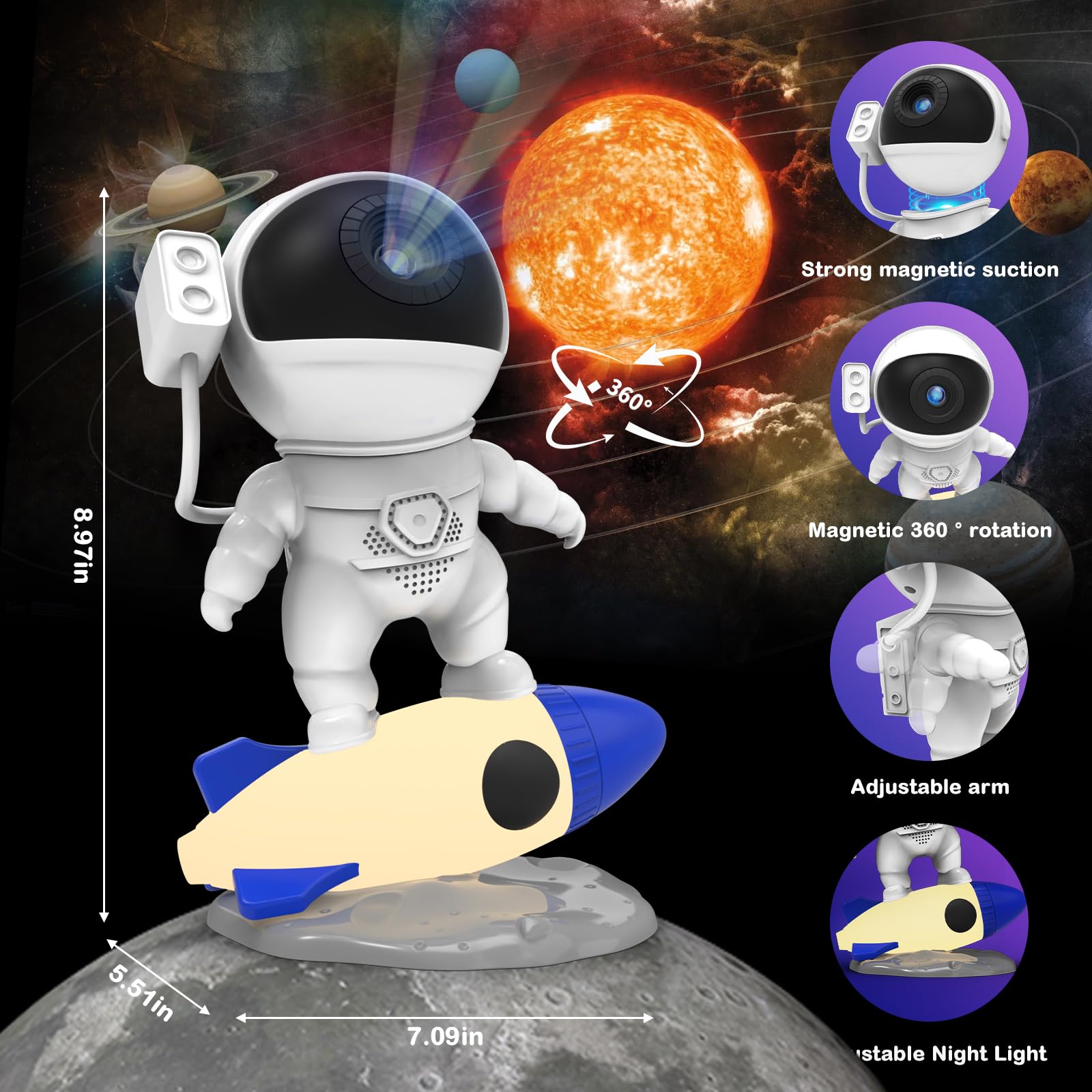 Nawchedo Star Projector, Astronaut Galaxy Projector For Bedroom, 13 In 1 Hd Planetarium Projector, 360°Rotating Galaxy Light 9 Colors Night Lights Party Room Decor