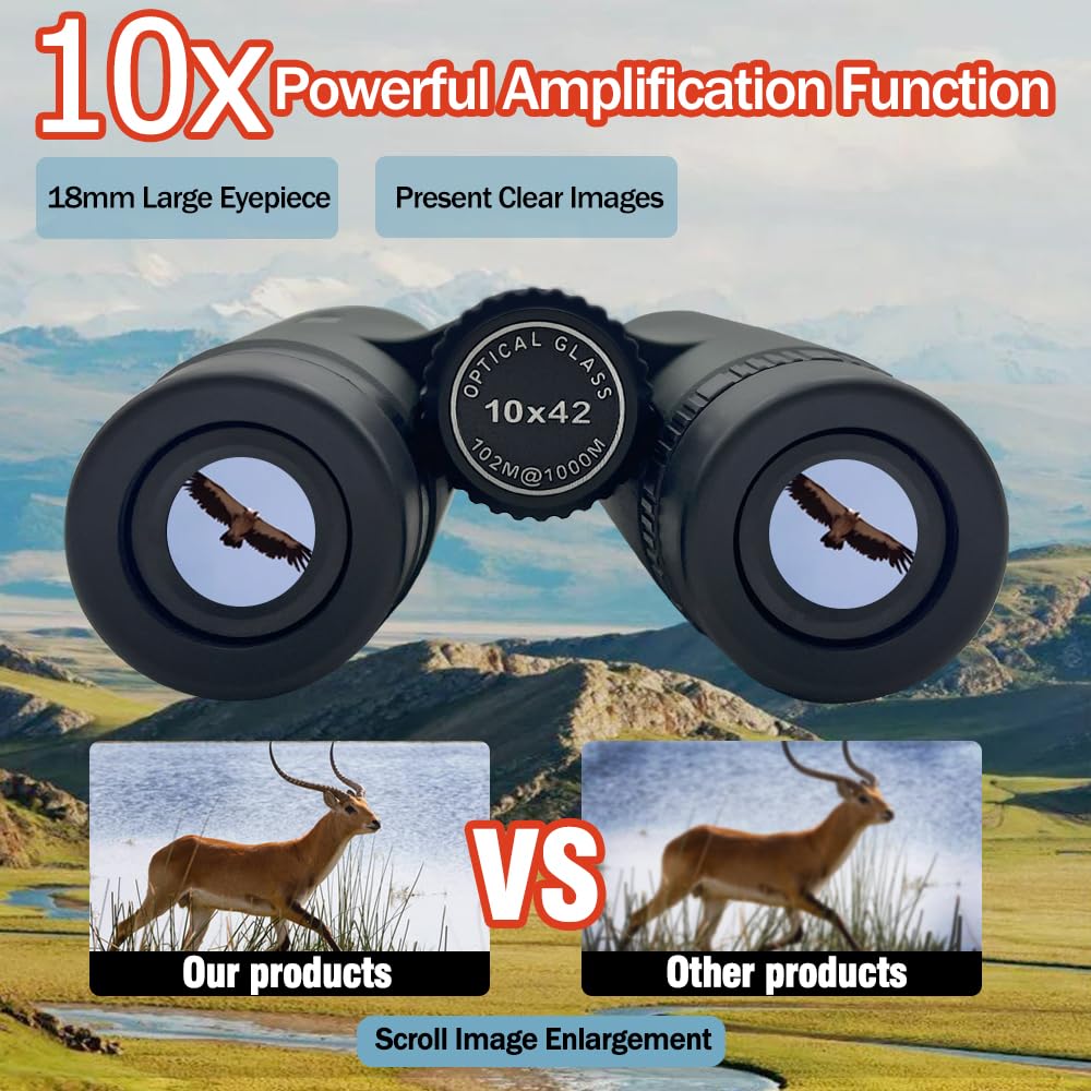 Huanqiusensmart Binoculars Telescope10X42 Hd Telescope Fully Multi-Coated Rubber Armored High Power Compact Waterproof For Bird Watching Travelfootball Games