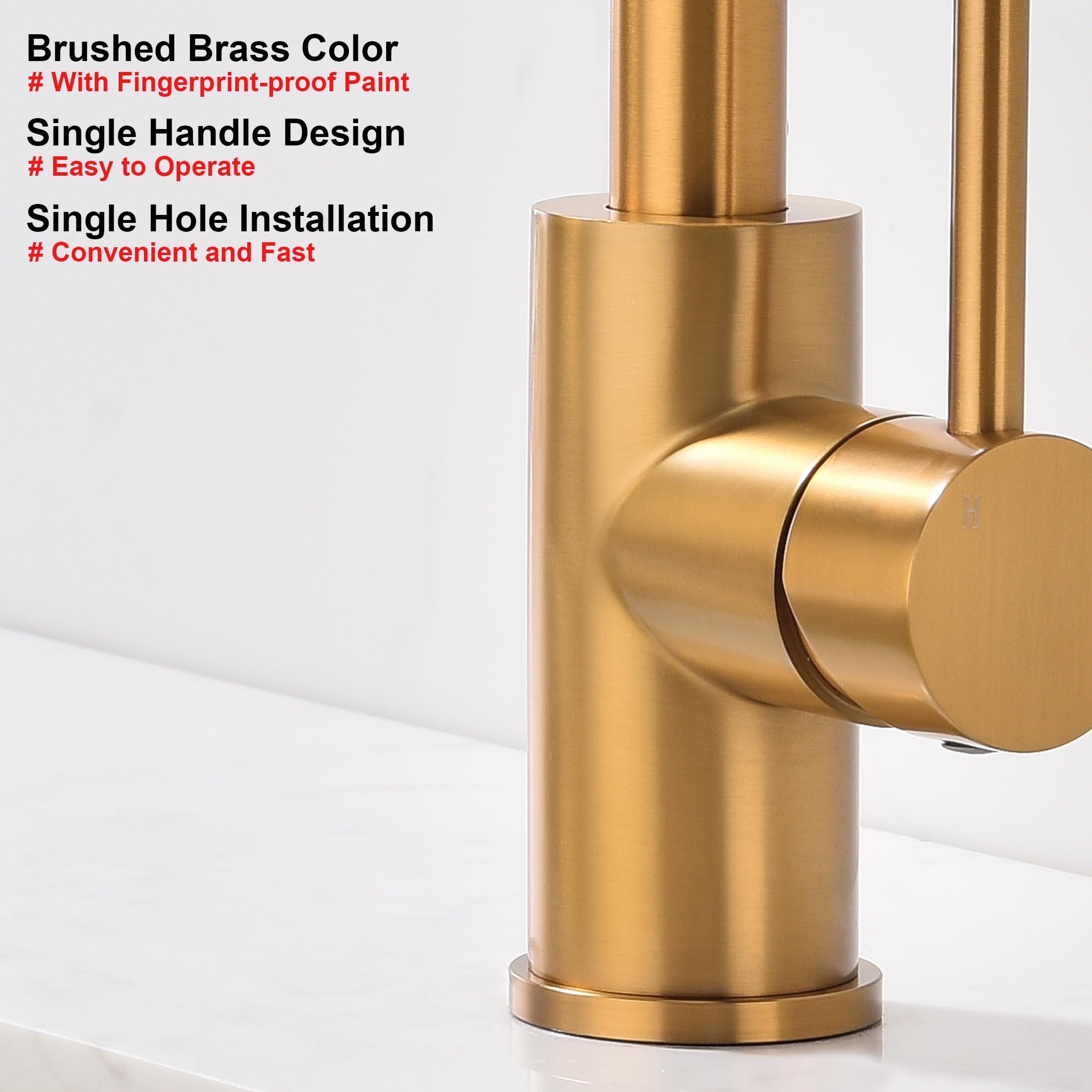 Wipphs Brass Bar Faucet Single Hole, Brushed Brass Kitchen Sink Faucets, Single Handle Brush Gold Modern Wet Bar Sink Faucets, Stainless Steel Mixer Basin Taps