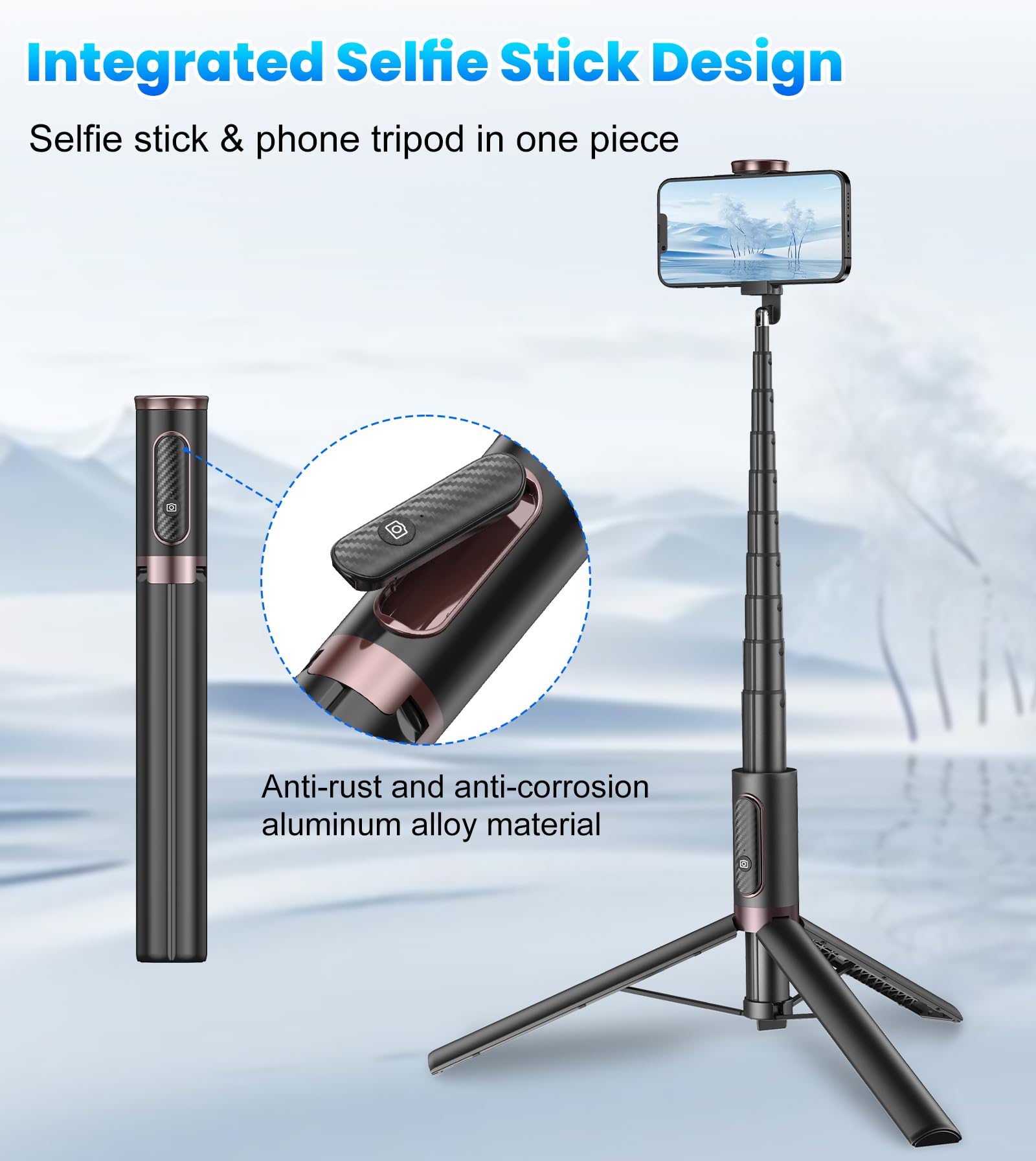 Toneof 67" Cell Phone Selfie Stick Tripod,Smartphone Stand All-In-1 With Integrated Wireless Remote,Portable,Lightweight,Extendable For Iphone/Android(Black)