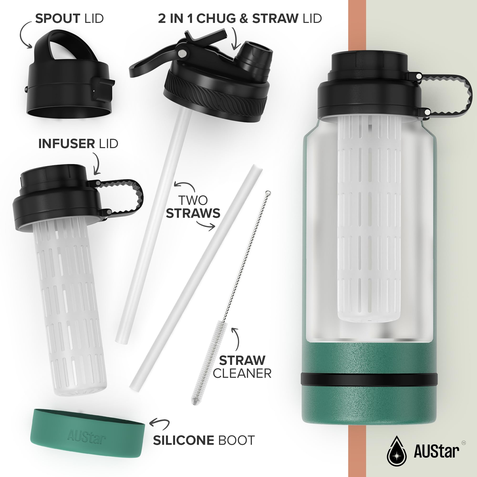Austar 26Oz Sports Insulated Water Bottle With  Storage, Hot And Cold Water Bottle