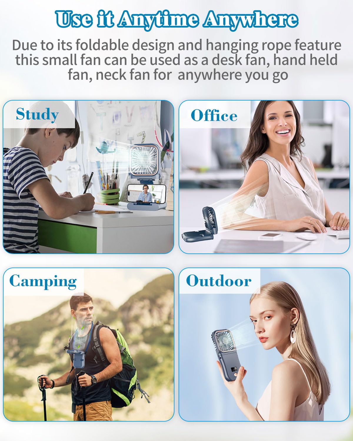 Portable Fan Rechargeable,Handheld Fan 4000Mah Battery Operated Fan With Digital Display,Hand Fans