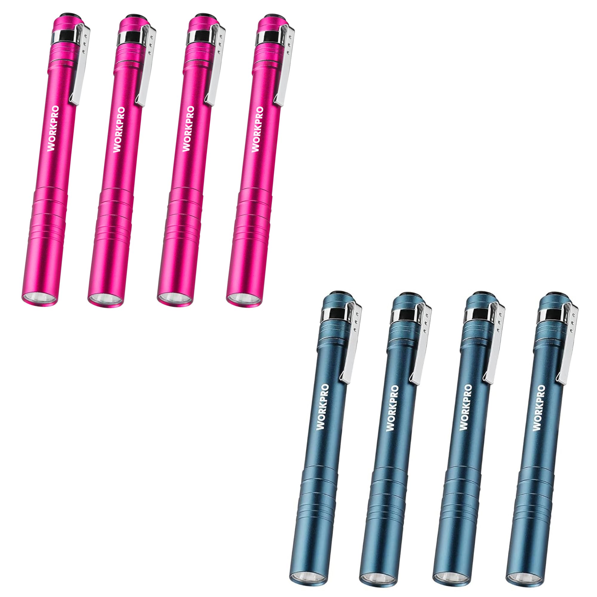 Workpro 4 Pack Blue Pen Light Set & 4 Pack Pink Pen Light Set