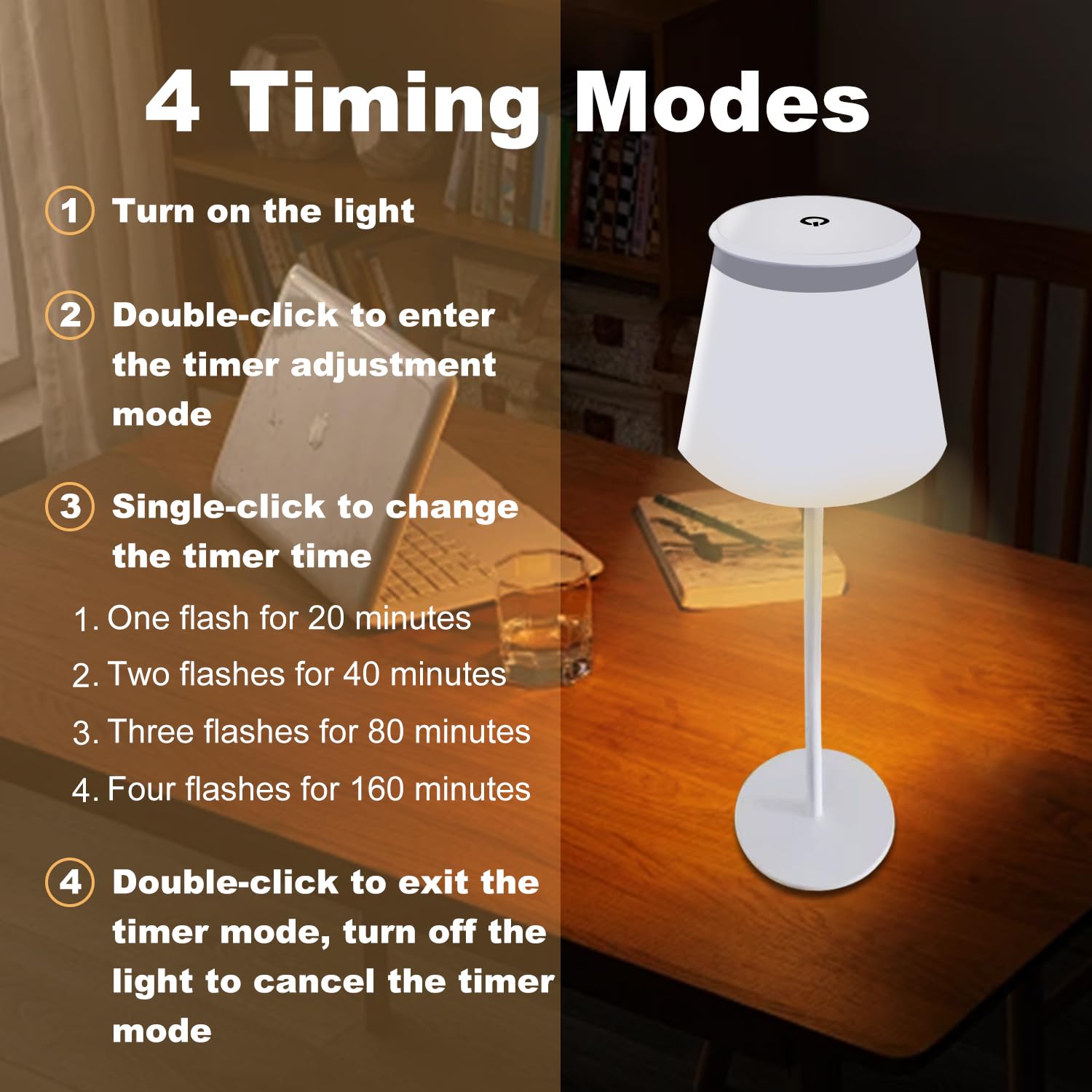 Lalaku Table Lamp Touch Rechargeable Lamps: 3 Colors Stepless Dimming 5000Mah Rechargeable Battery 4 Timing Ip54 Waterproof For Bedside Room (A, 2)