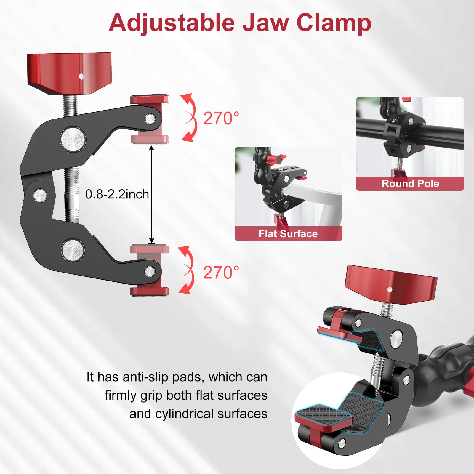 Mechrig Camera Mount Clamp, Super Clamp With Dual Ballhead Magic Arm For/Phone Holder/Tripod Mount Adapter - 1/4" & 3/8" Holes,360°Adjustable For G0Pro,Phone, Microphone,Monitor And Light Jc009