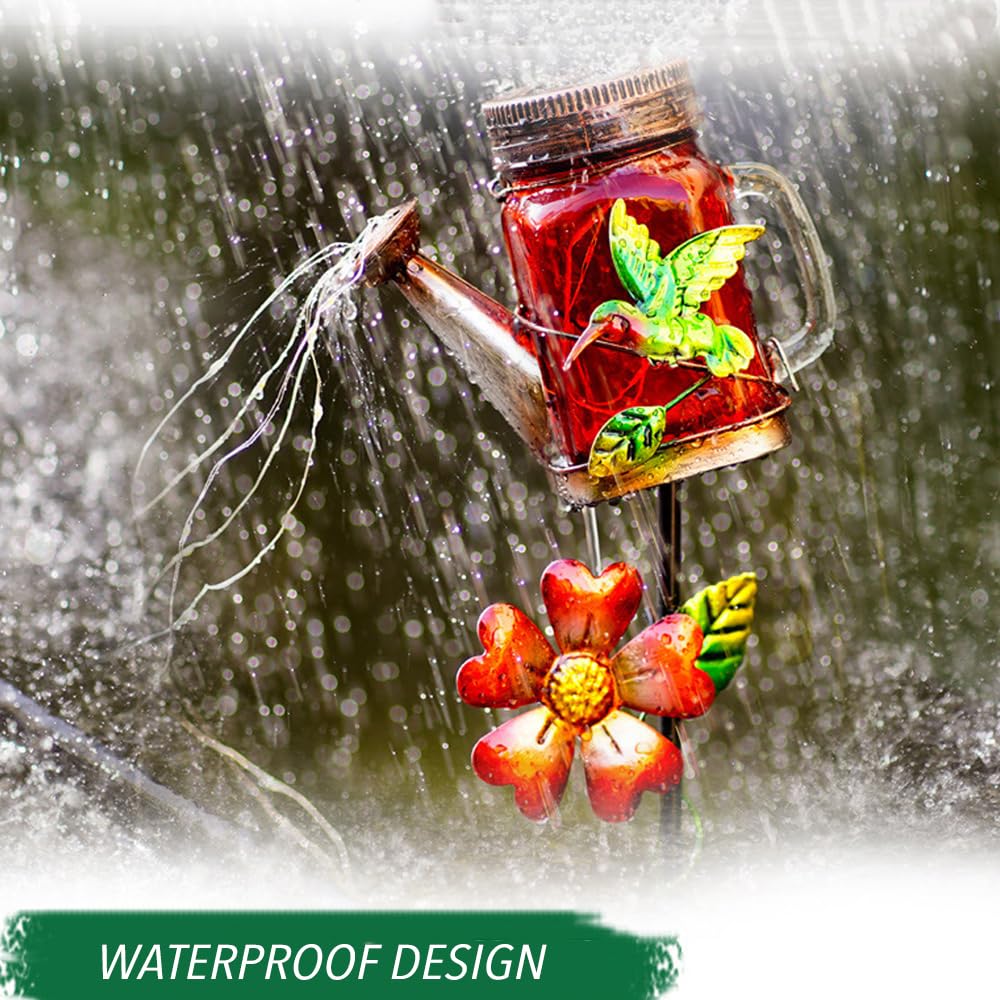 Esenthy Solar Mason Jars Watering Can Light Outdoor Hummingbird Decorative Path Solar Fairy Lights For Patio, Yard, Pathway, Lawn, Outside Decor  For Mom Women