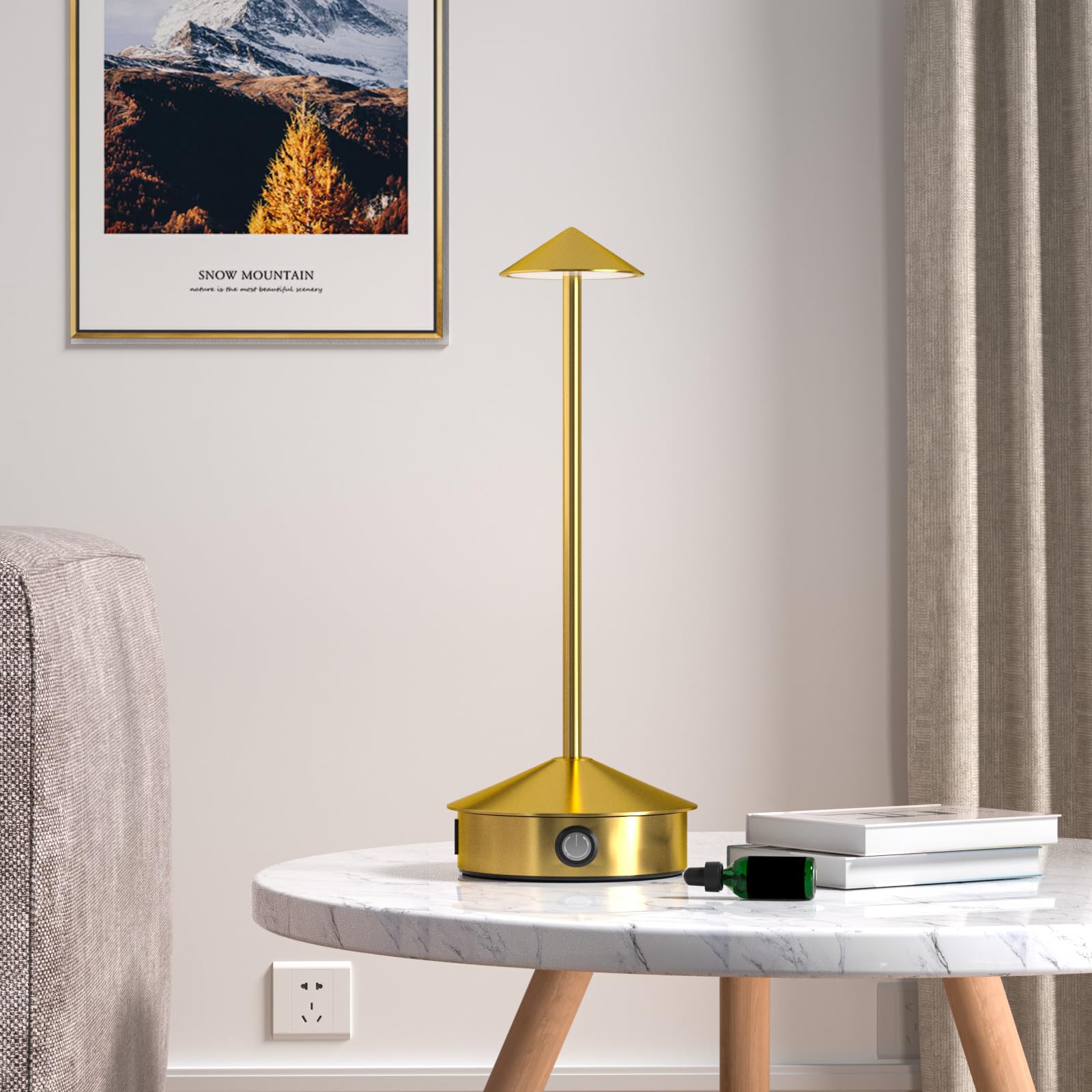 Apspow Table Lamps,Cordless Desk Lamp With Usb Port, 6000Mah Battery Operated Desk Lamp, 3 Level Brightness Led Table Lamp With Modern Design, Table Light For Bedroom, Gold