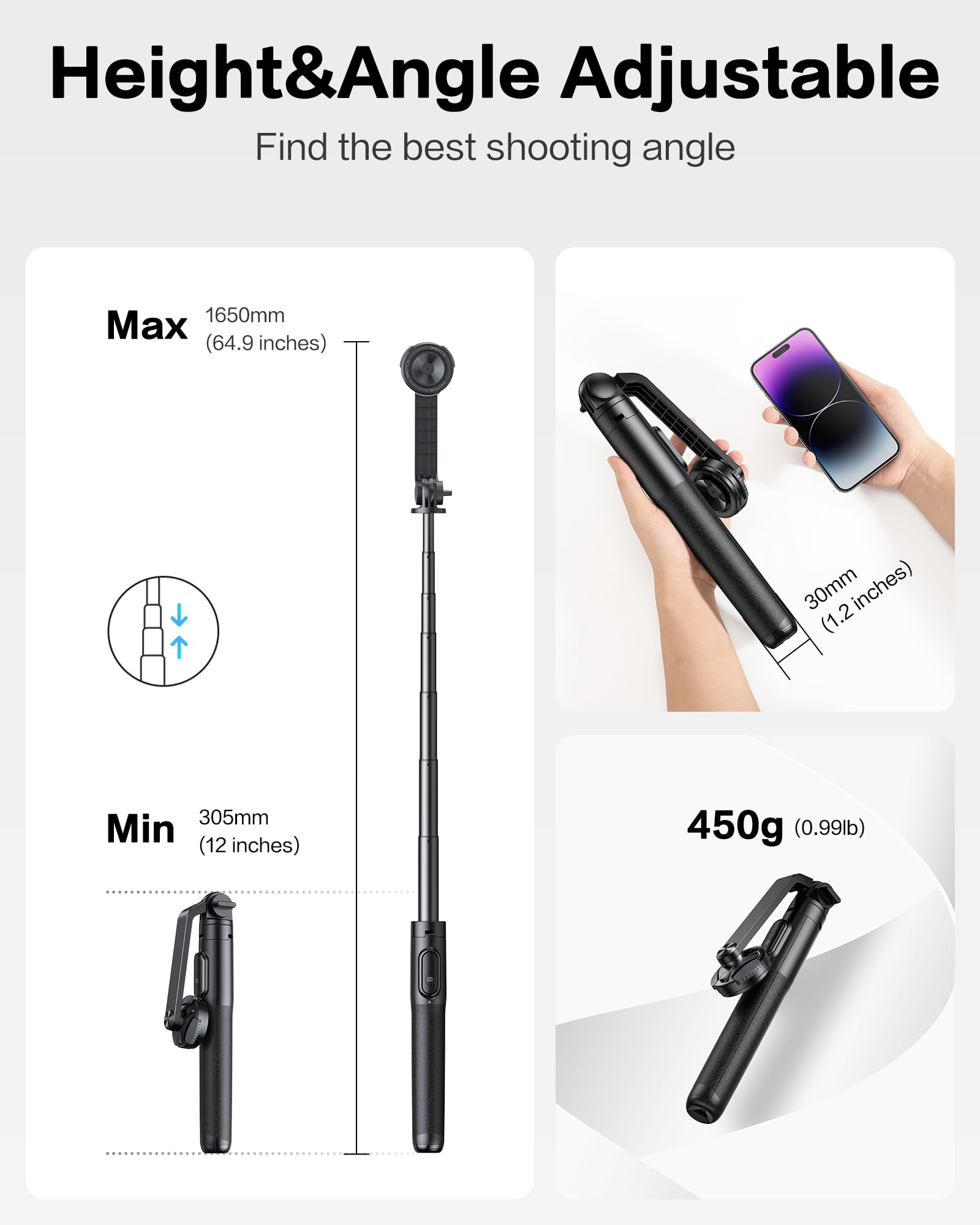 Omoton Phone Tripod Compatible With Magsafe, 64" Extendable Bigger Magnetic Selfie Stick Tripod With Remote, Fit For Iphone 15 14 13 12 Series, Magsafe Cases And Other Phones With Metal Ring