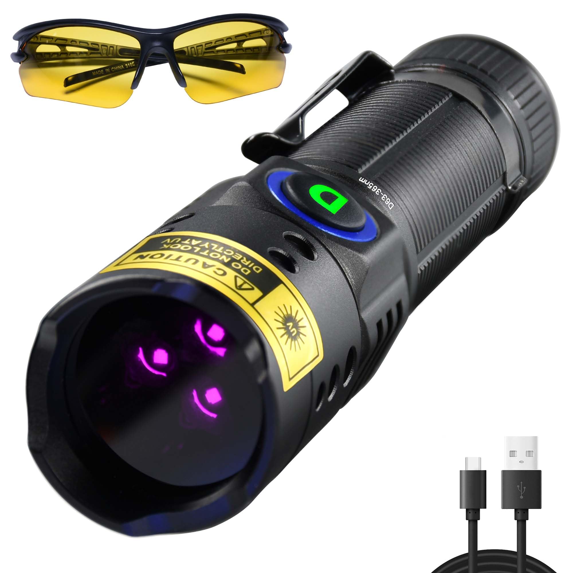 Wmcodmw Uv Flashlight Black Light 365Nm, Mini Powerful 3Xled Ultraviolet Blacklight Rechargeable Woods Lamp, Handheld Pet Urine Detector For Dog/Cat Urine, Stains, Resin Curing, Rocks Finder