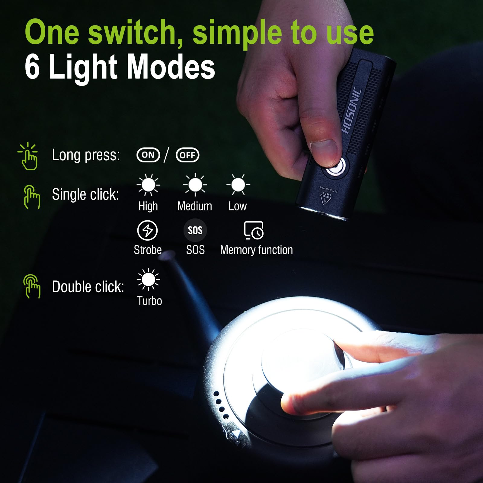 Hosonic D12 Rechargeable Edc Flashlight 1800 Lumen, Small Flat Flashlights Powerful With Red Light,Pocket Clip And Magnetic, Led Super Bright Flash Light 10 Modes For Home Camping Emergencies