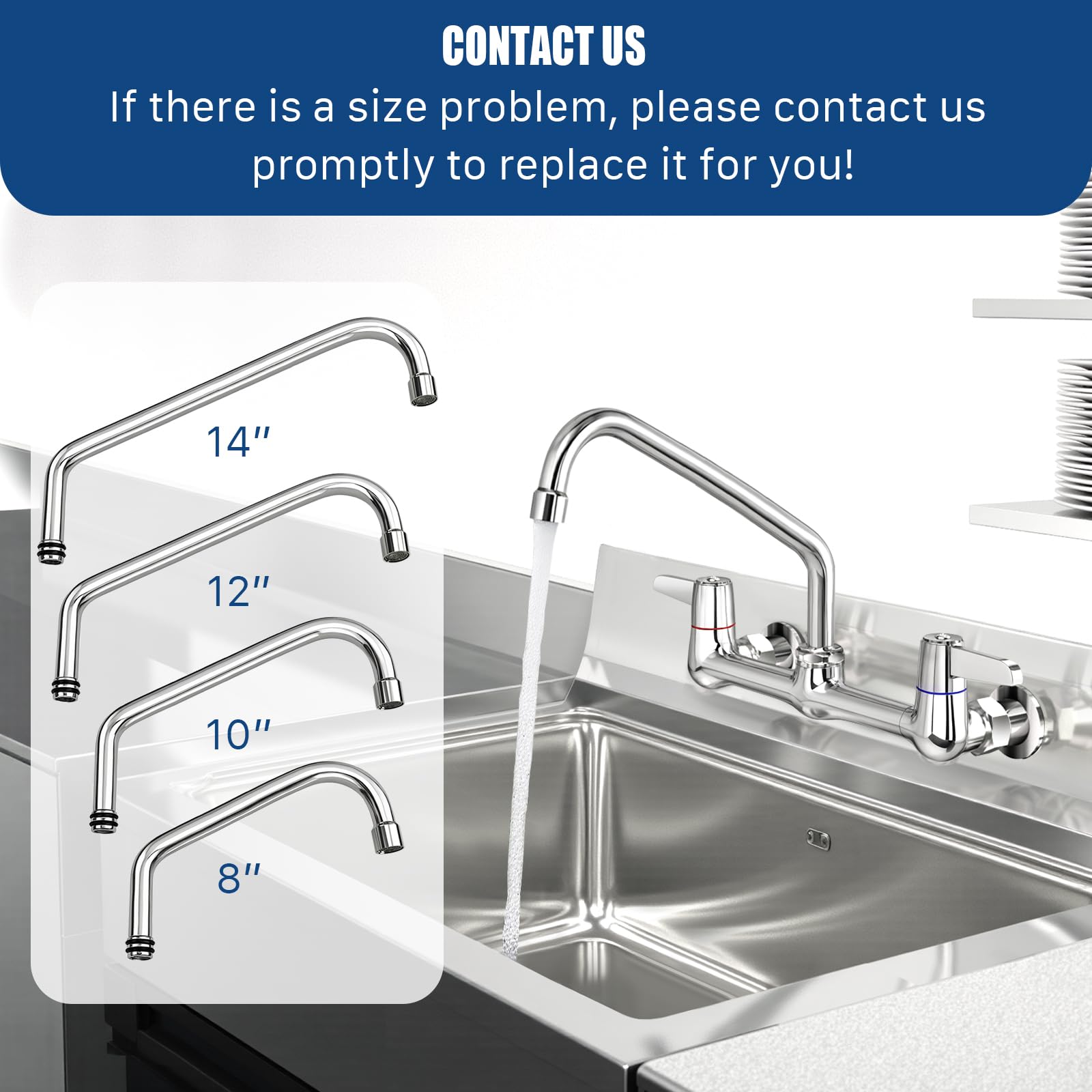 Rnatflu Commercial Sink Faucet With 10 Inch Swivel Spout - Wall Mount Faucet 8 Inch Center - Wall Mounted Kitchen Faucet - Ideal For Commercial Use - High Water Flow