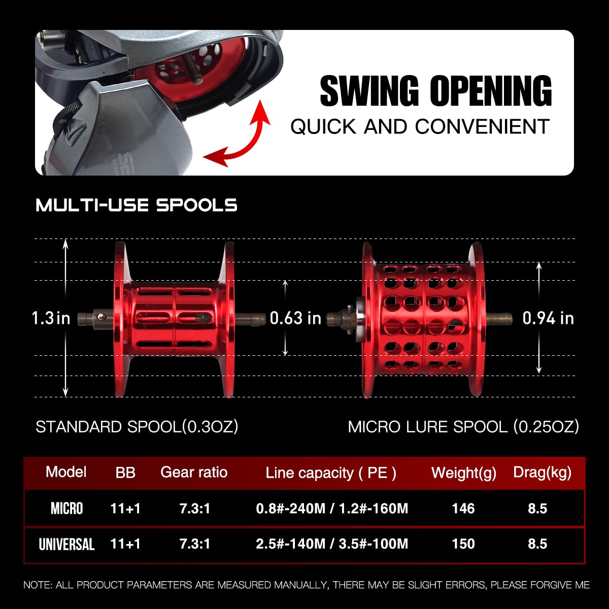 Seasir Mansory Baitcaster Reels, Bfs Reels 7.3:1 Gear Ratio, 5.15Oz Ultra-Light Fishing Reels Bait-Casting, 11+1 Hybrid Ceramic Bb, Double Spools, Carbon Fiber Frame, Heavy Duty, Smooth, Freshwater Saltwater