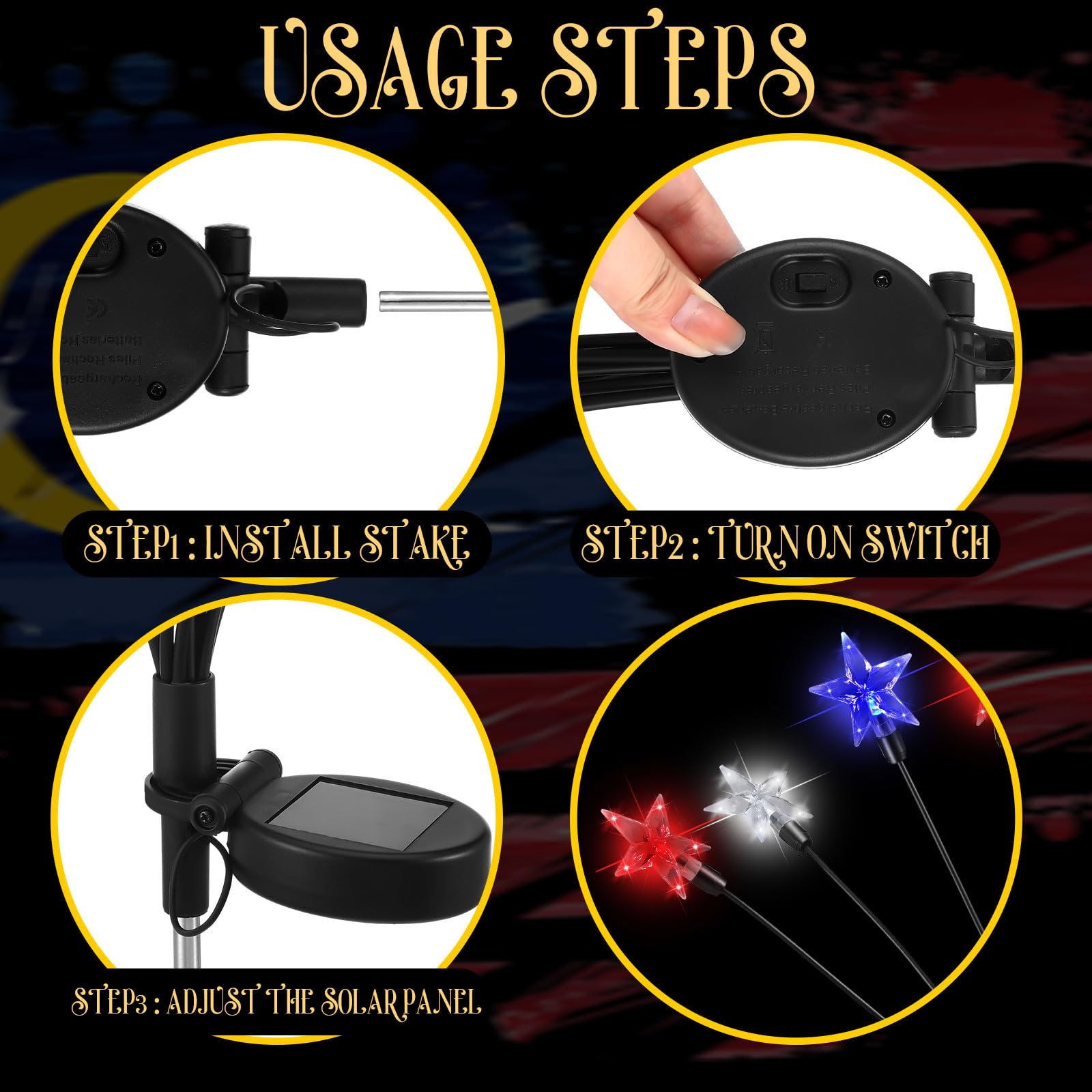 Tujoe 4 Pack Solar 4Th Of July Decorations Outdoor Lights, Red White And Blue 6 Led Star Stake Lights, Waterproof Patriotic Decorations For Independence Memorial Day Garden Yard Lawn Decor