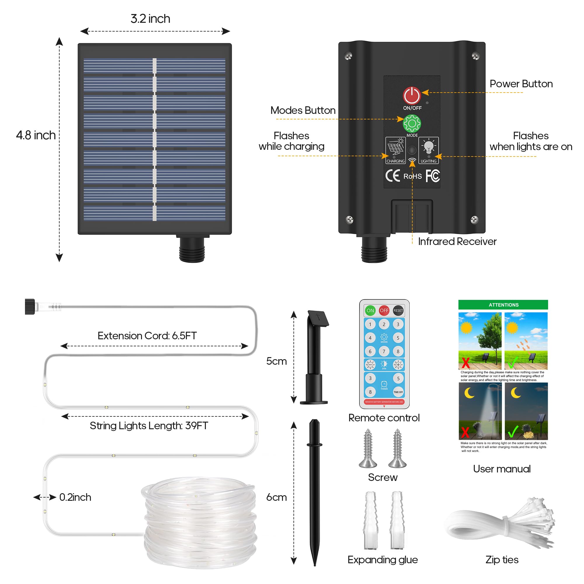Icrgb 66Ft 200Led Solar Rope Lights, Outdoor Waterproof Solar Lights With Remote, Ip67 Solar Powered String Light With Timing & 8 Modes For Garden Tree Pathway Yard Pool Rv Christmas Decor, White