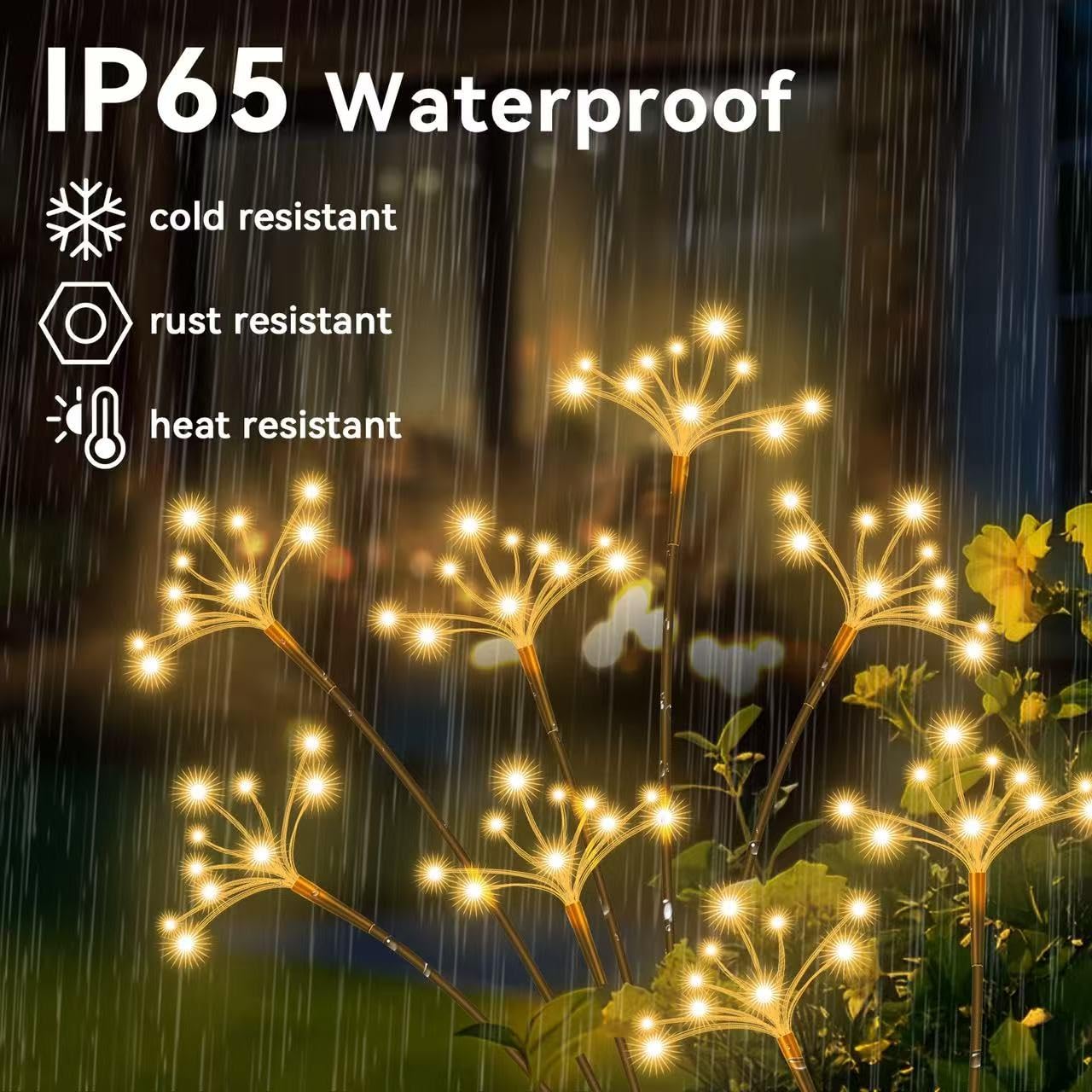 Jjgoo Solar Garden Lights, 2 Pack Waterproof Solar Swaying Starburst Light, Solar Outdoor Lights, Solar Garden Decor Fireworks For Yard Patio Pathway, Warm White
