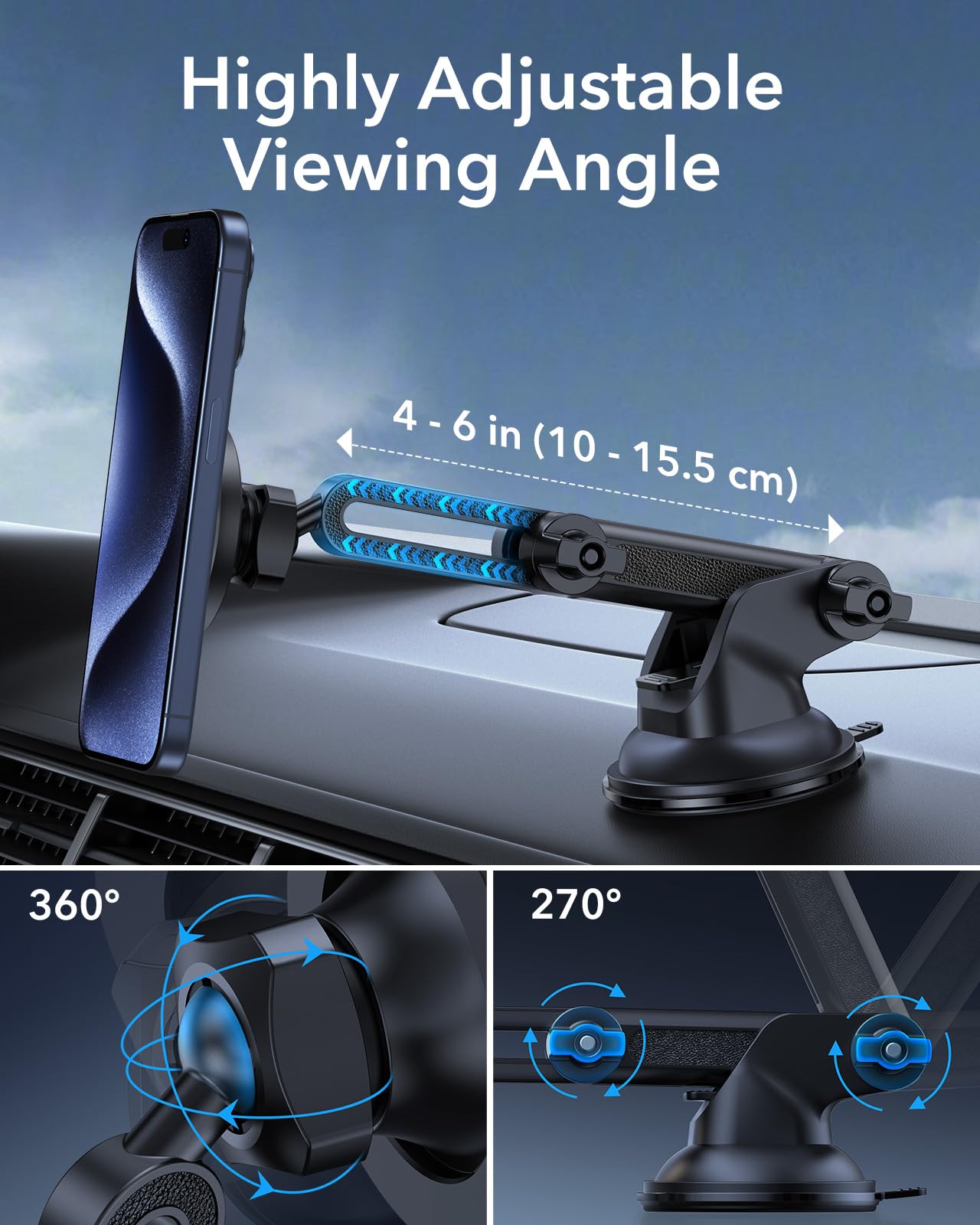 Esr Dashboard Magnetic Phone Holder For Car, For Magsafe Car Mount, Windshield Vacuum Car Mount For Iphone 16/16E/15/14/13/12, Samsung, Car Accessories, Charging Not Supported,2 Metal Rings Included