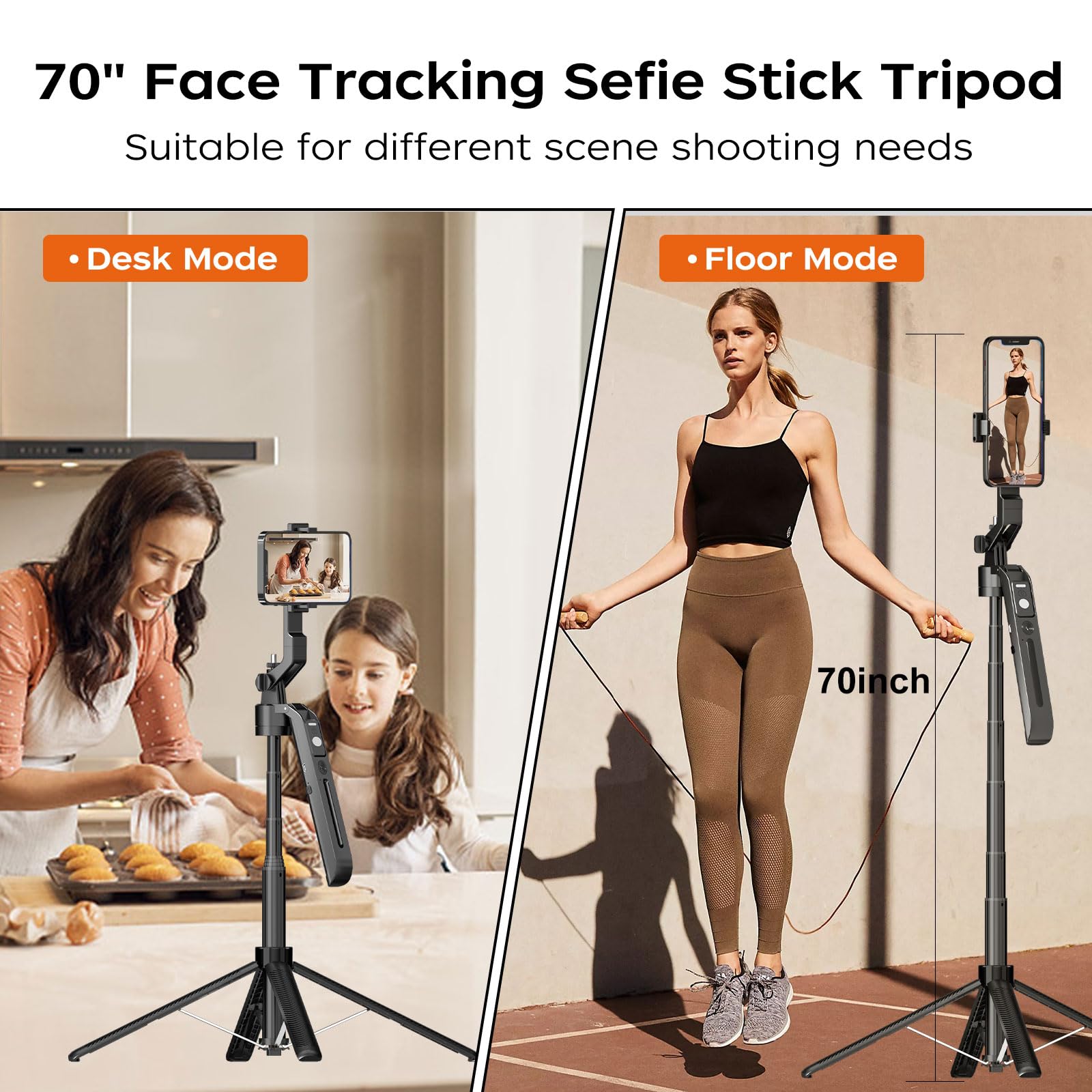 Funsnap Auto Face Tracking Selfie Stick - Extendable, Gesture Control Iphone & Android Tripod For Vlog, Live Streaming, Tiktok