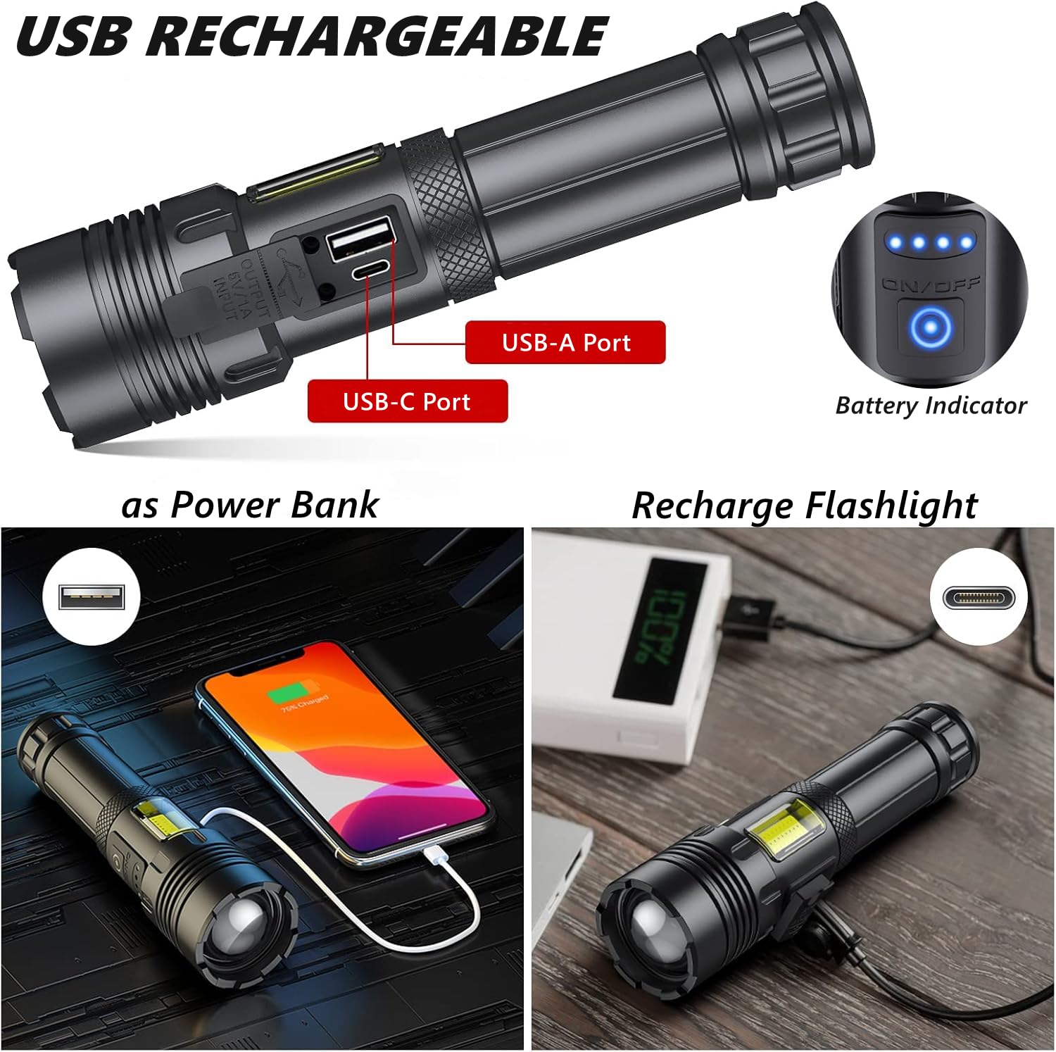 Wssbond Flashlights High Lumens 2 Pack, 990,000 Lumen Rechargeable Flashlight Super Bright Flash Light With Red Light,Cob Work Light,Ipx6 Waterproof Powerful Flashlight For Home Camping Disaster (2)