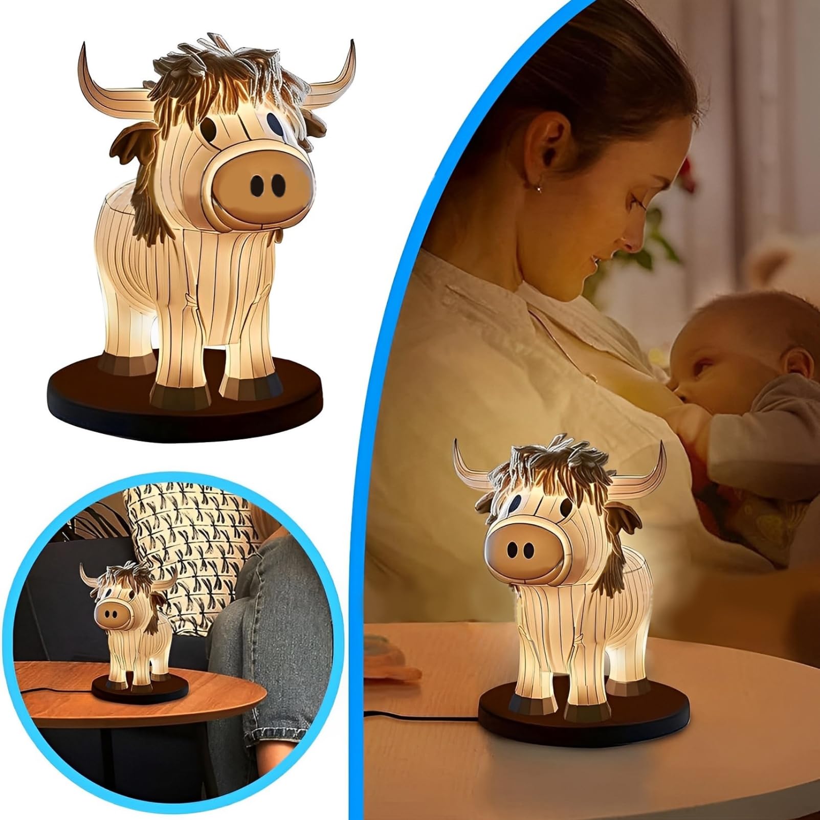 Xugenxes Yak Table Lamp Animal Table Lamp Delicate Animal Night Light, Small Yak Table Lamp With Usb Port, Bedroom, Living Room, Animal Bedside Table Lamp For Housewarming